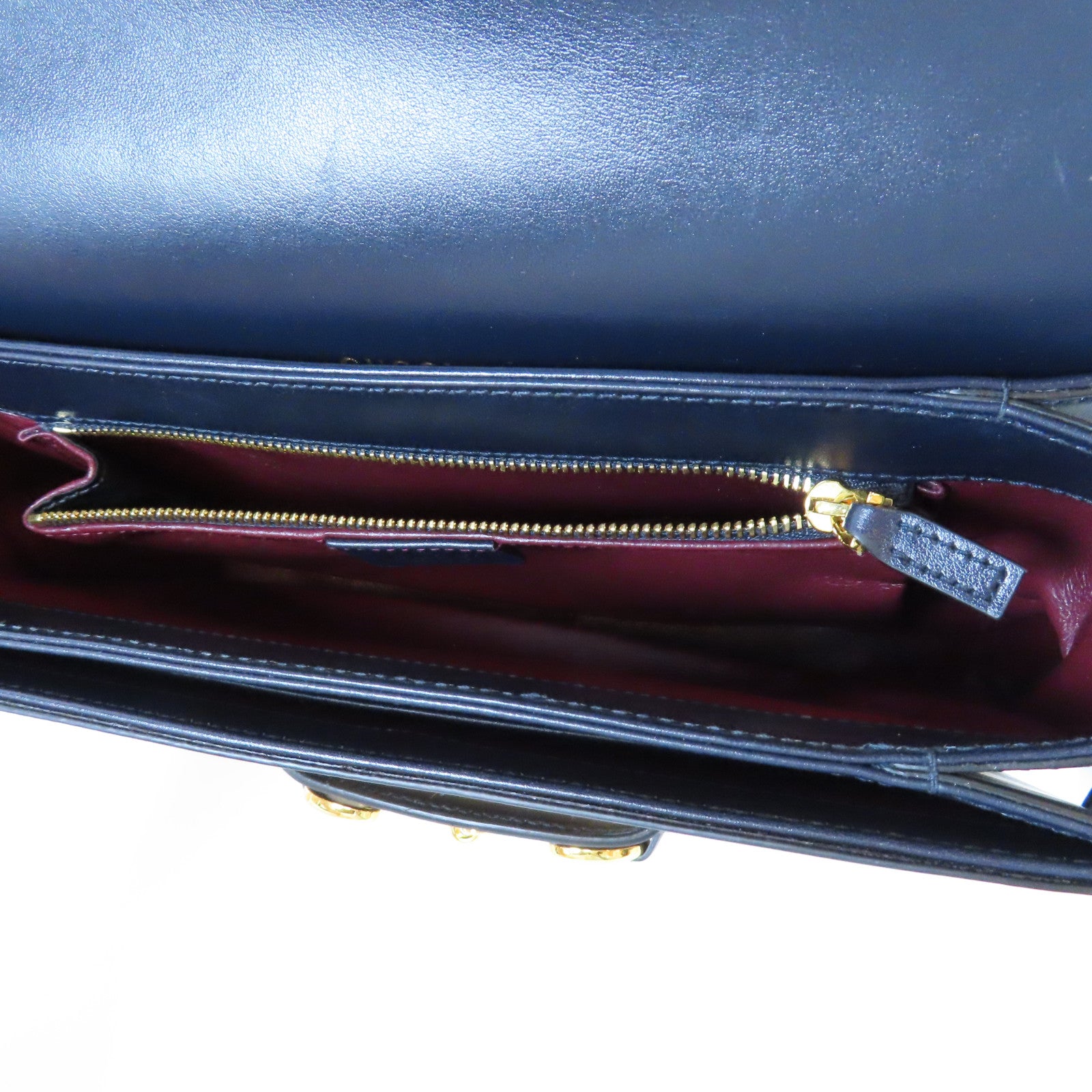 GUCCI 【激減優惠】帆布/皮革Horsebit 1955金扣肩背袋深藍色/米色