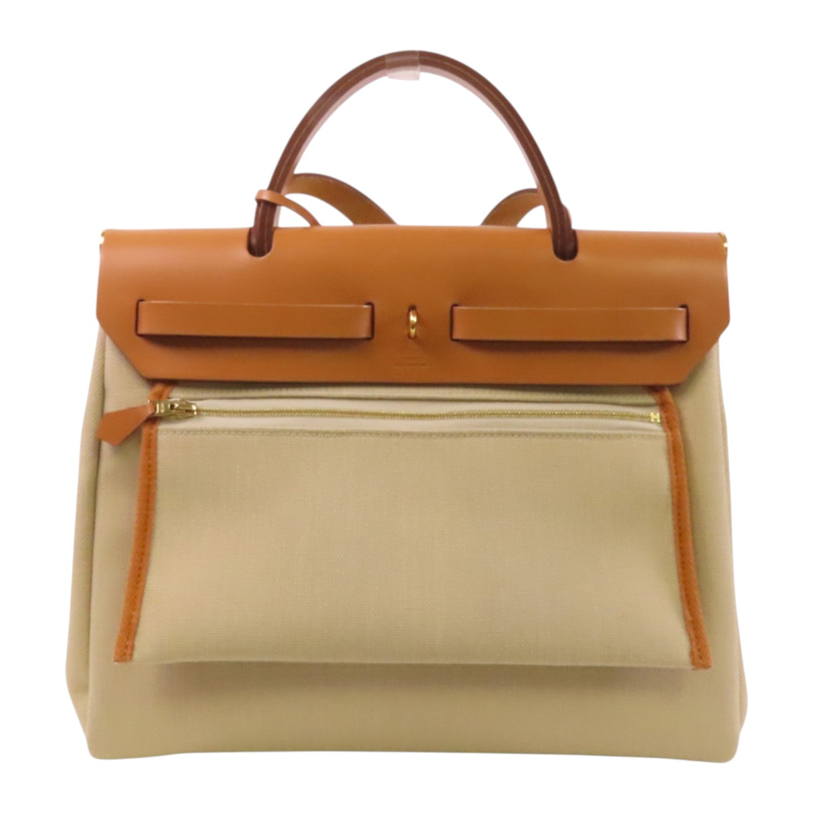 HERMES 帆布/皮革Herbag PM金扣手挽肩背兩用袋