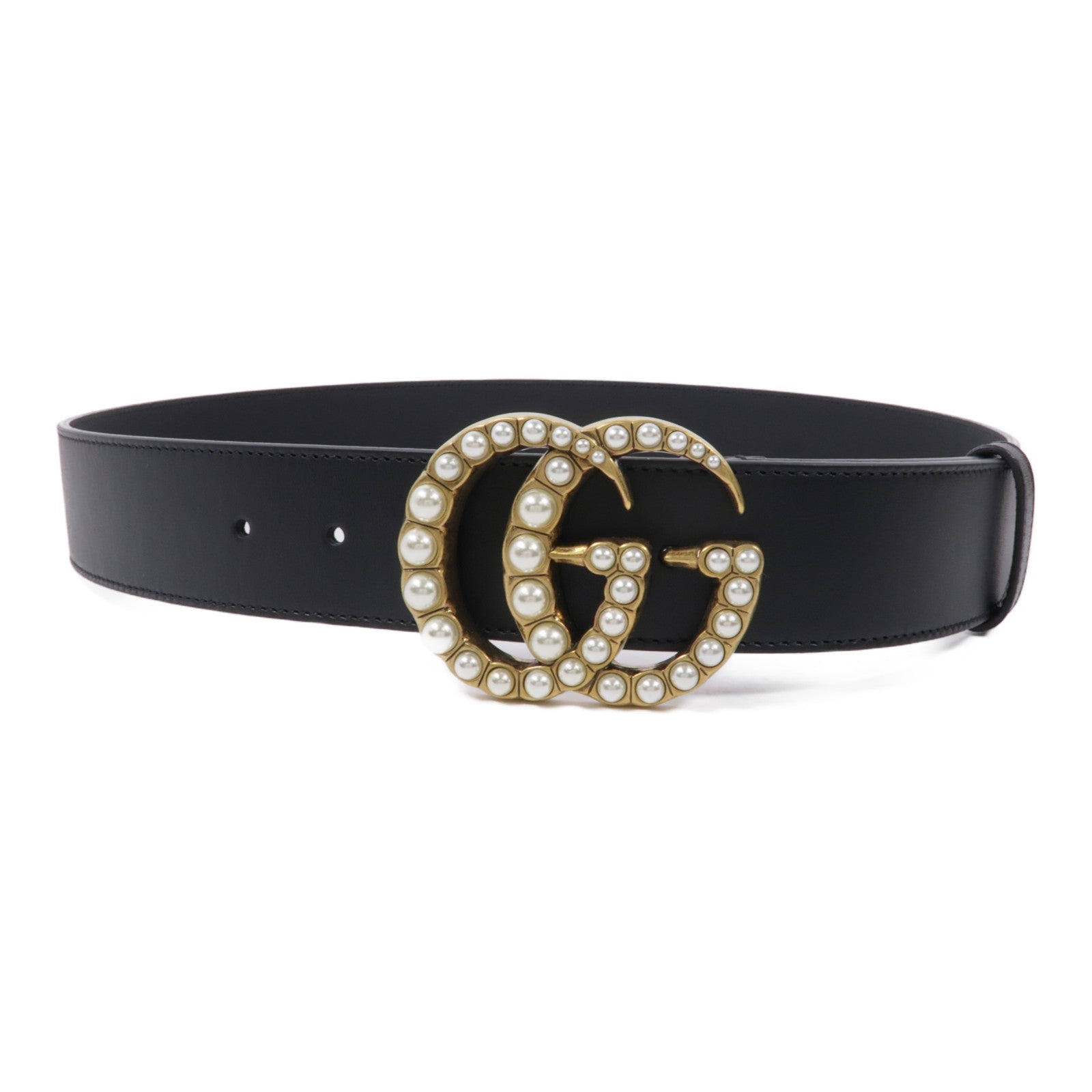 GUCCI 【激減優惠】皮革GG Marmont Pearls金扣皮帶