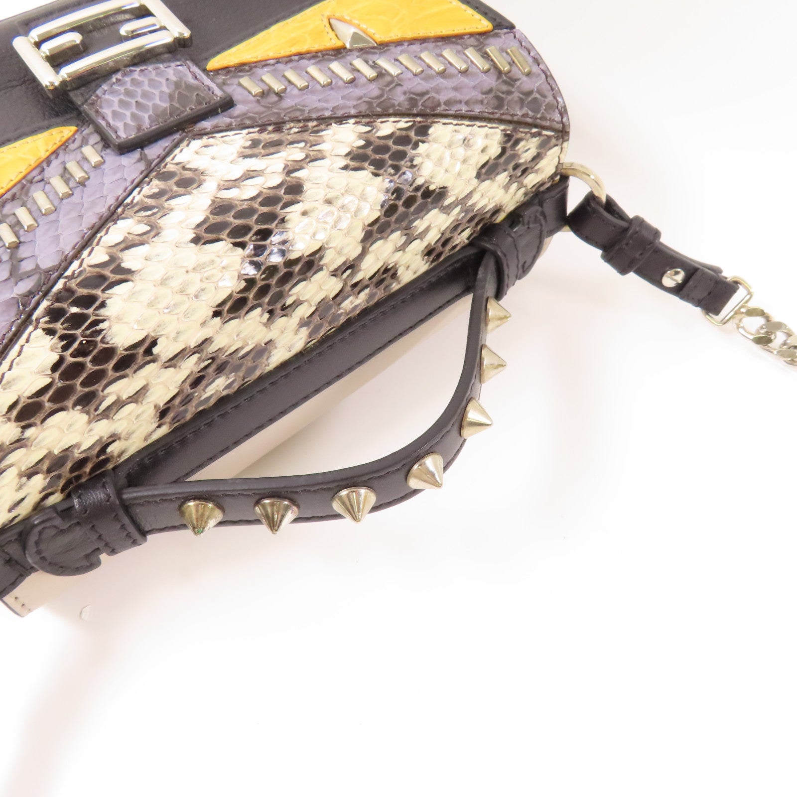 FENDI 【激減優惠】蛇皮皮革/牛皮皮革Double Baguette Micro銀扣手挽肩背兩用袋