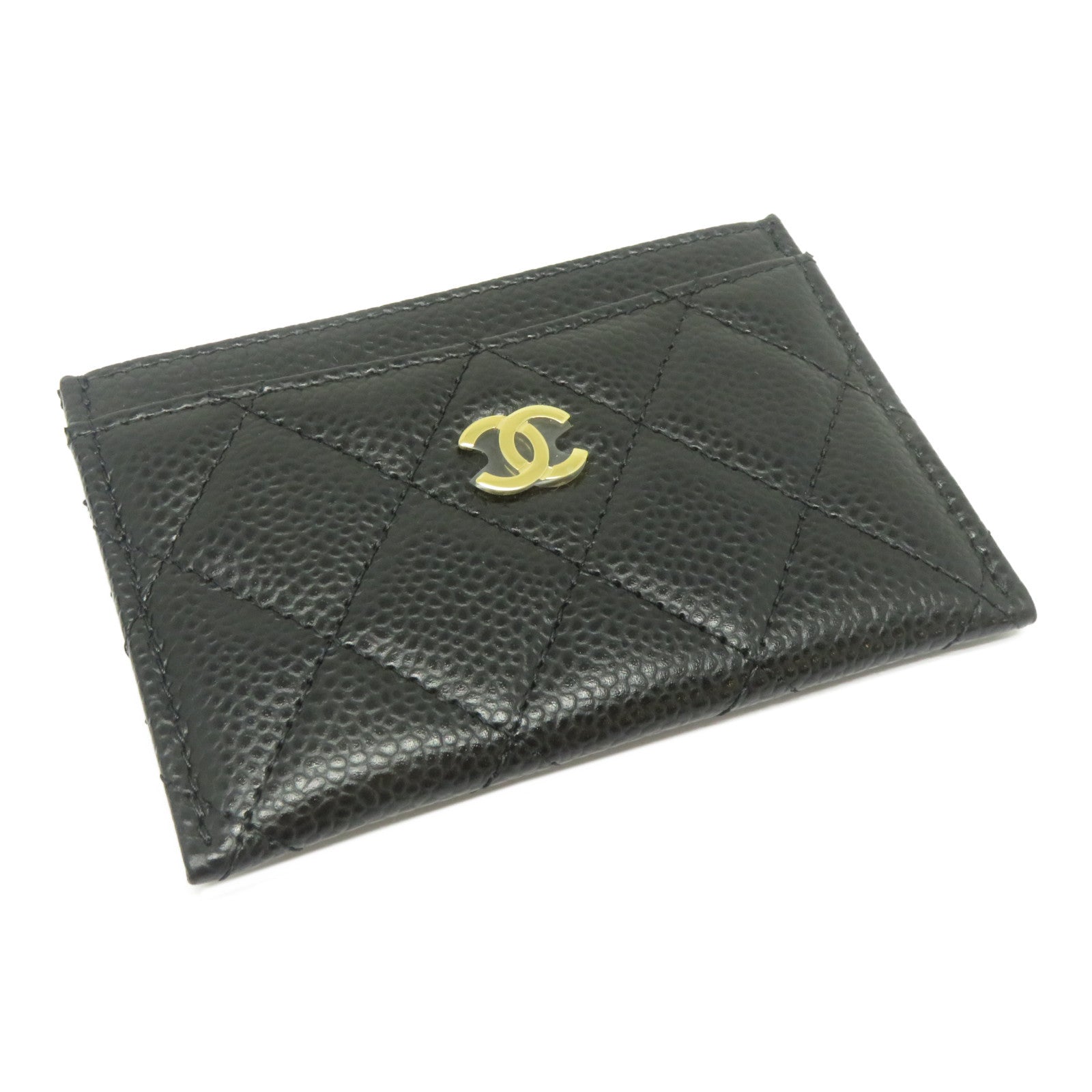 CHANEL 菱格Caviar皮革Card Case金扣卡片套黑色
