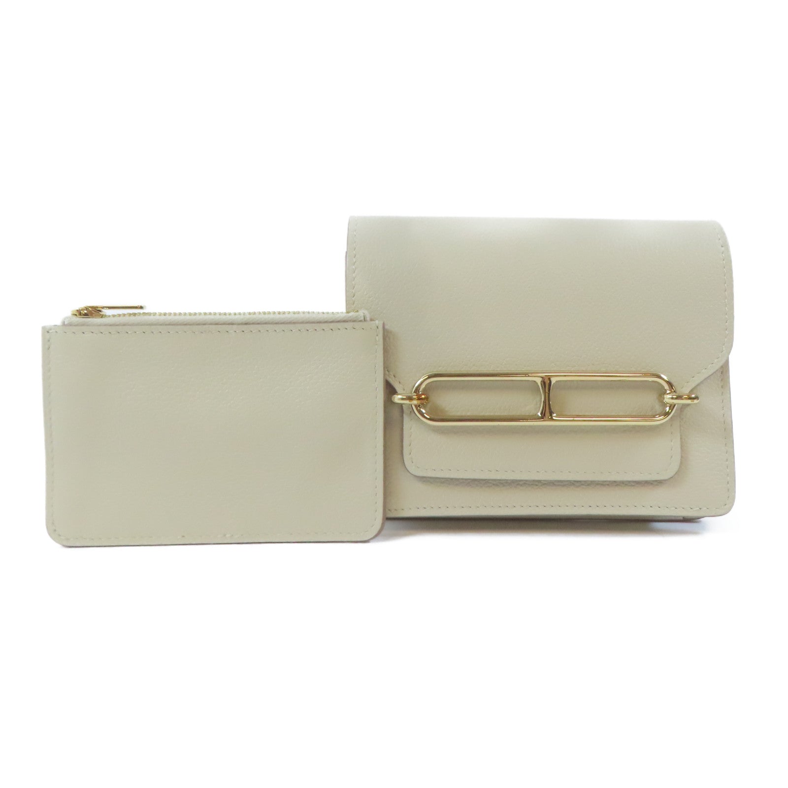 HERMES Chevre皮革Roulis Slim金扣錢包Nata白色