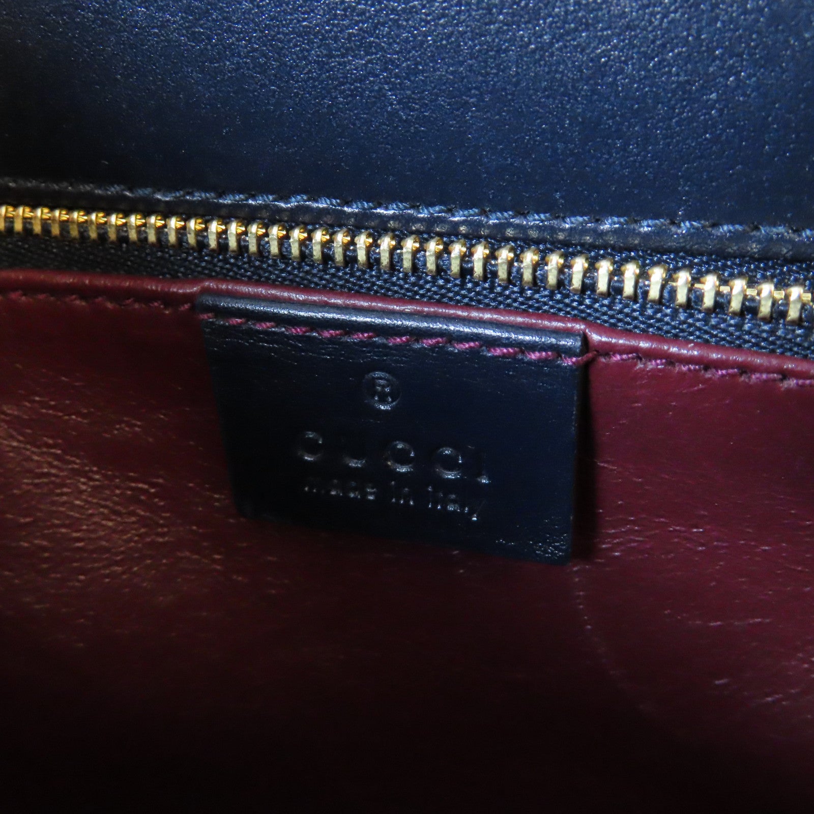 GUCCI 【激減優惠】帆布/皮革Horsebit 1955金扣肩背袋深藍色/米色