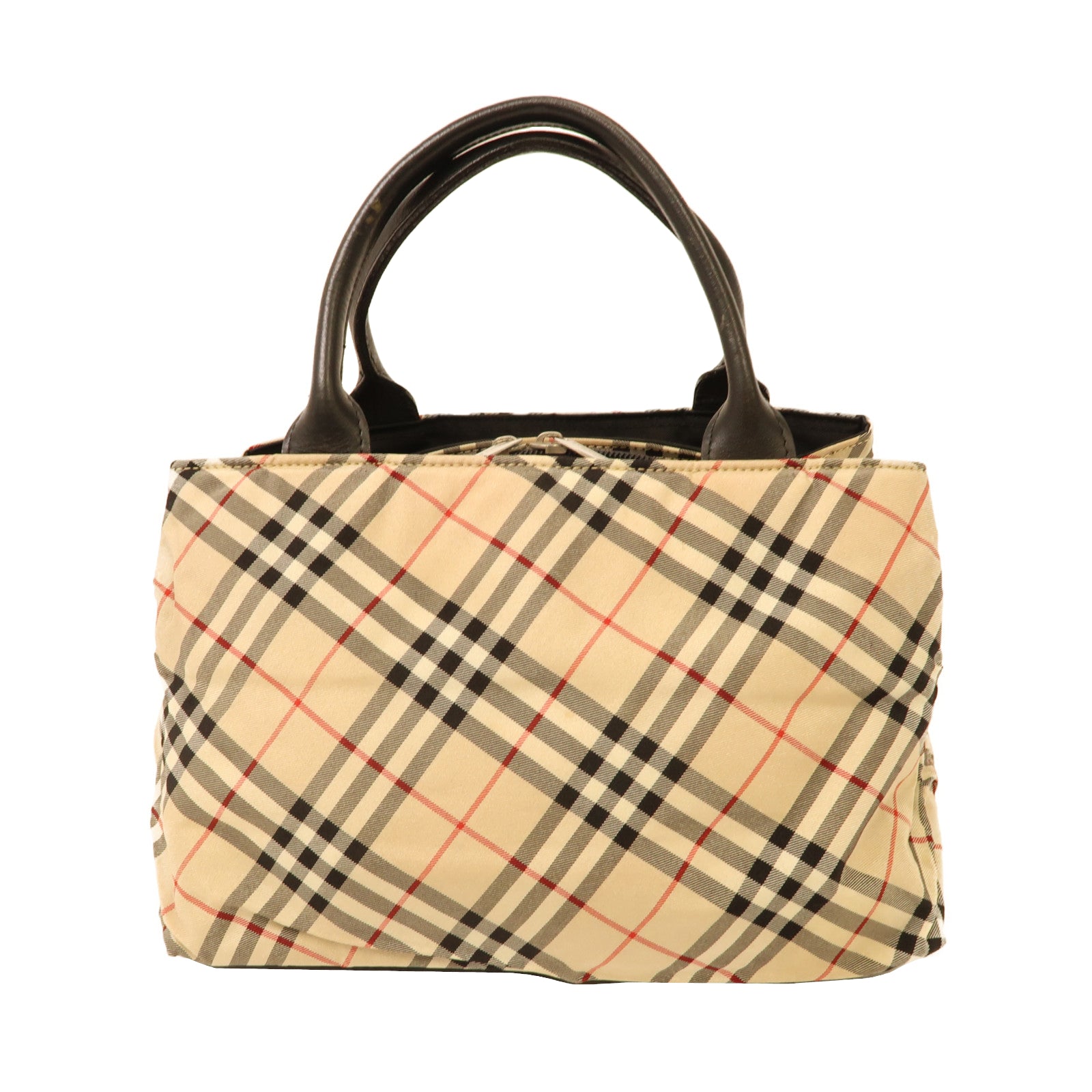 BURBERRY BLUE LABEL 尼龍/牛皮皮革Handbag銀扣手挽袋啡色