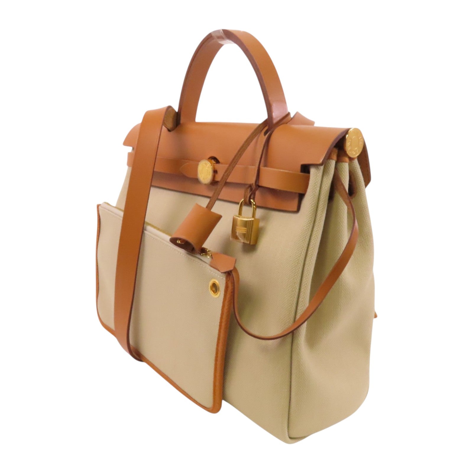 HERMES 帆布/皮革Herbag PM金扣手挽肩背兩用袋