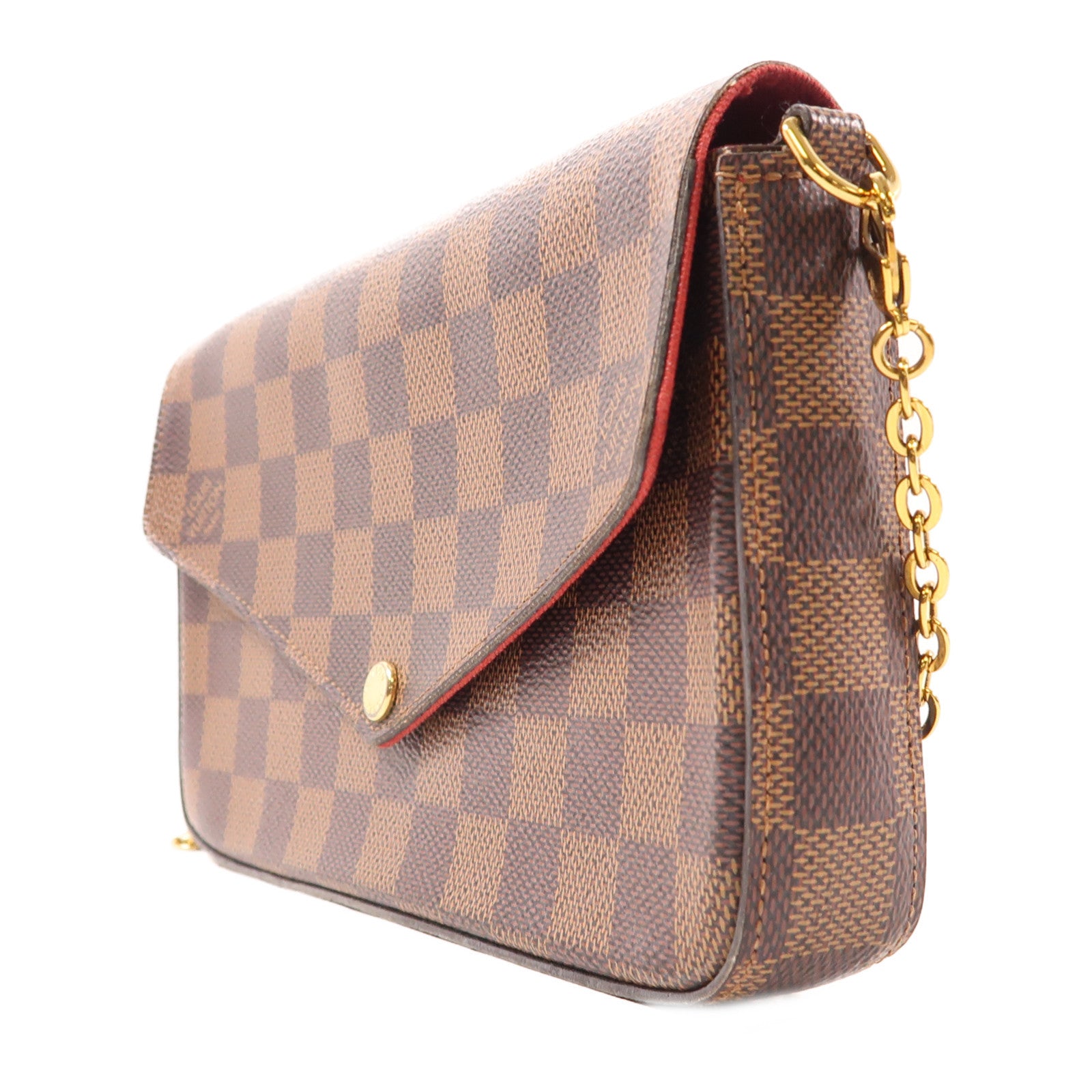 LOUIS VUITTON Damier Felice Pochette金扣鏈帶肩背袋棕色