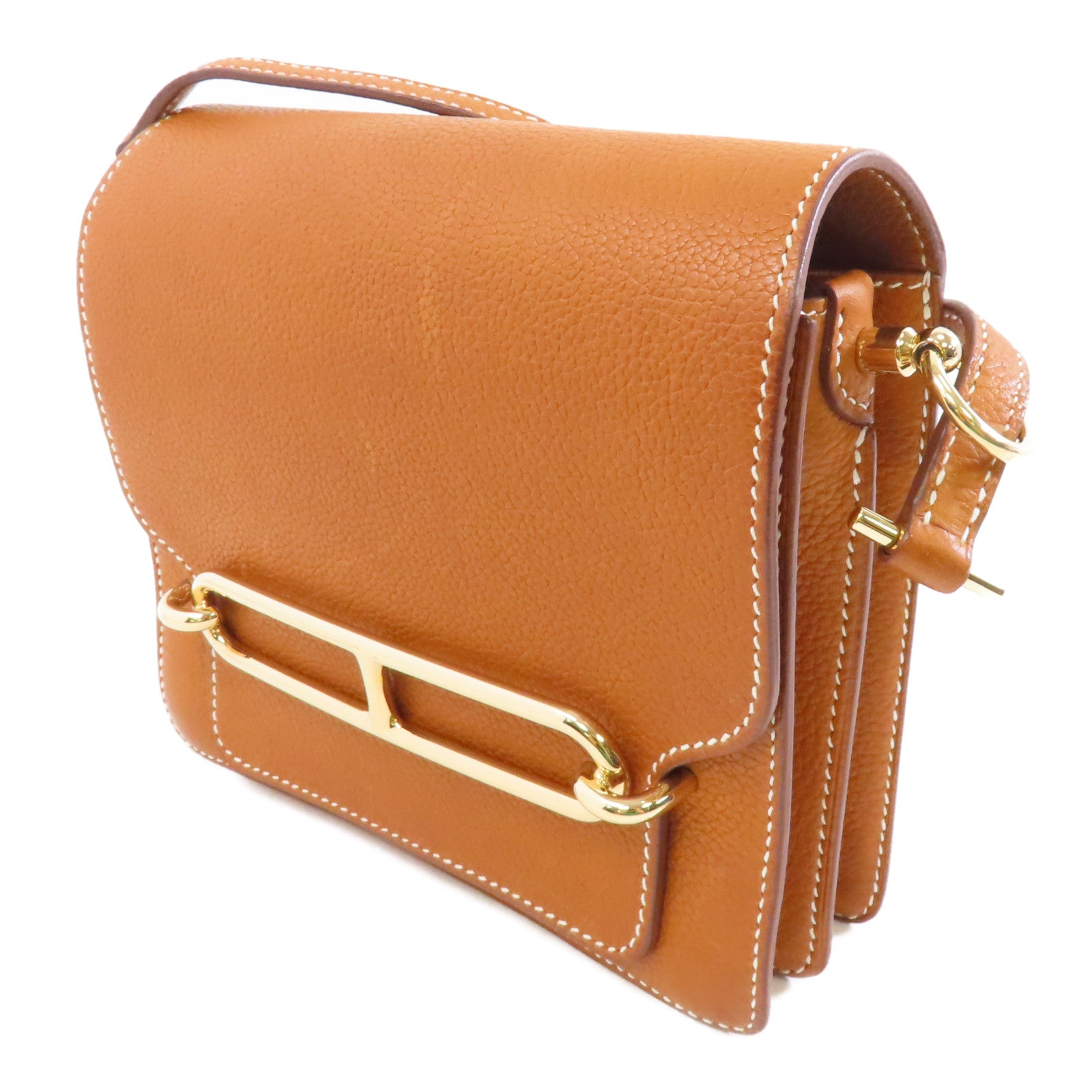 HERMES Barenia Faubourg皮革Mini Roulis金扣肩背袋啡色