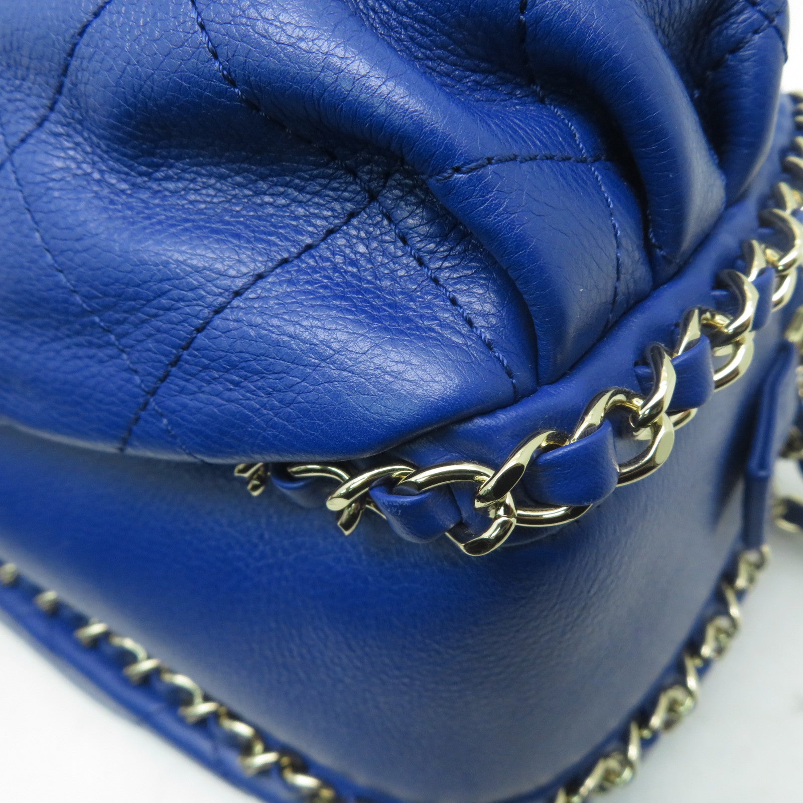 CHANEL **【激減優惠】菱格牛皮皮革Chain Shoulder金扣鏈帶肩背袋藍色