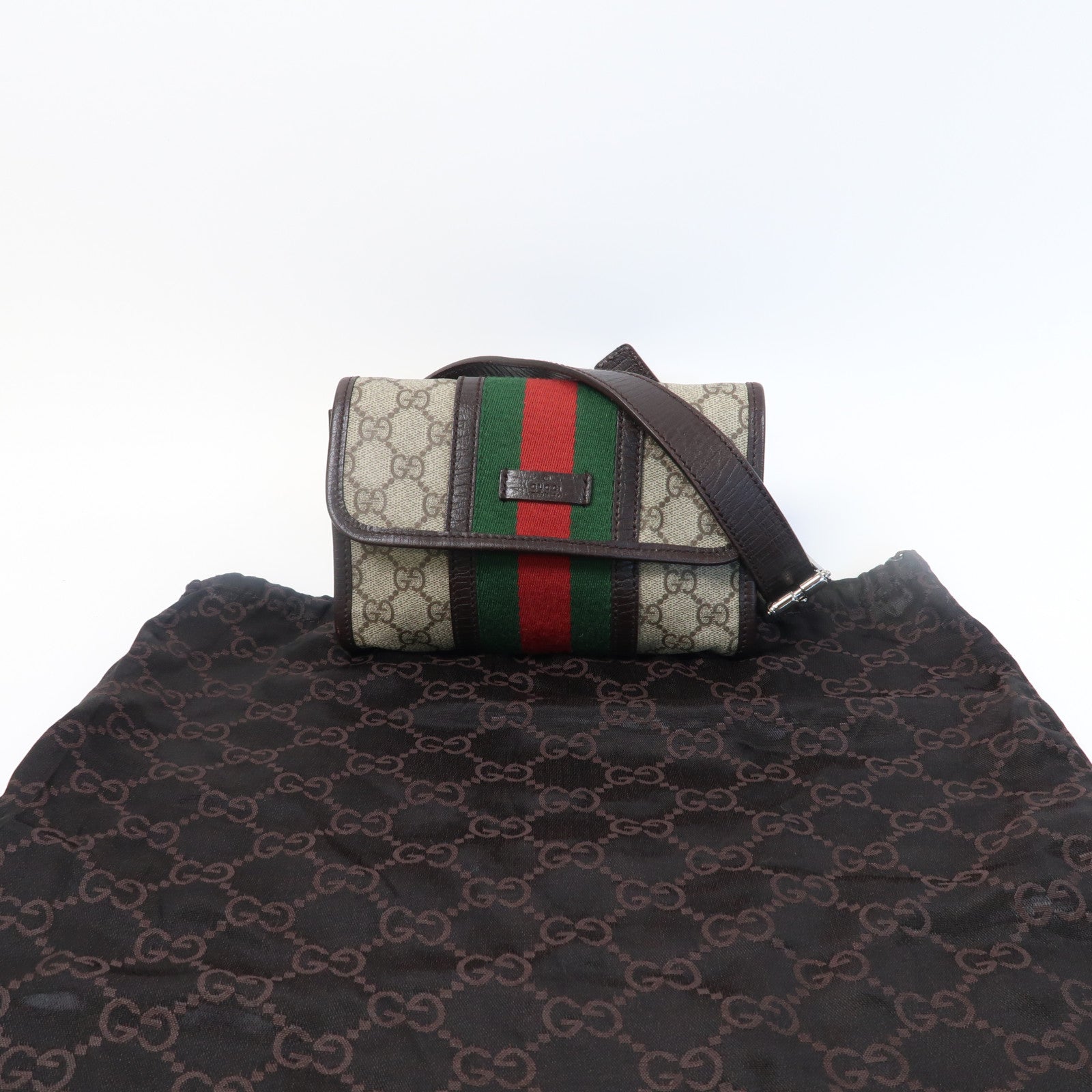 GUCCI 塗層帆布Waist Bag銀扣腰包啡色