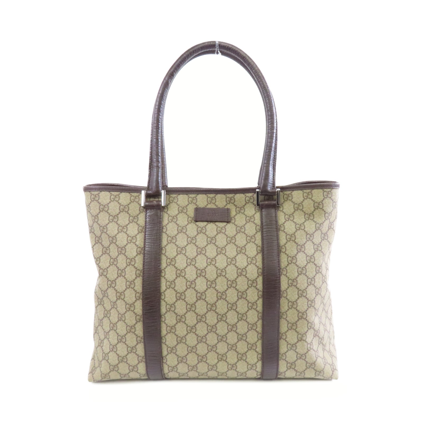 GUCCI 塗層帆布Tote Bag銀扣手挽袋棕色