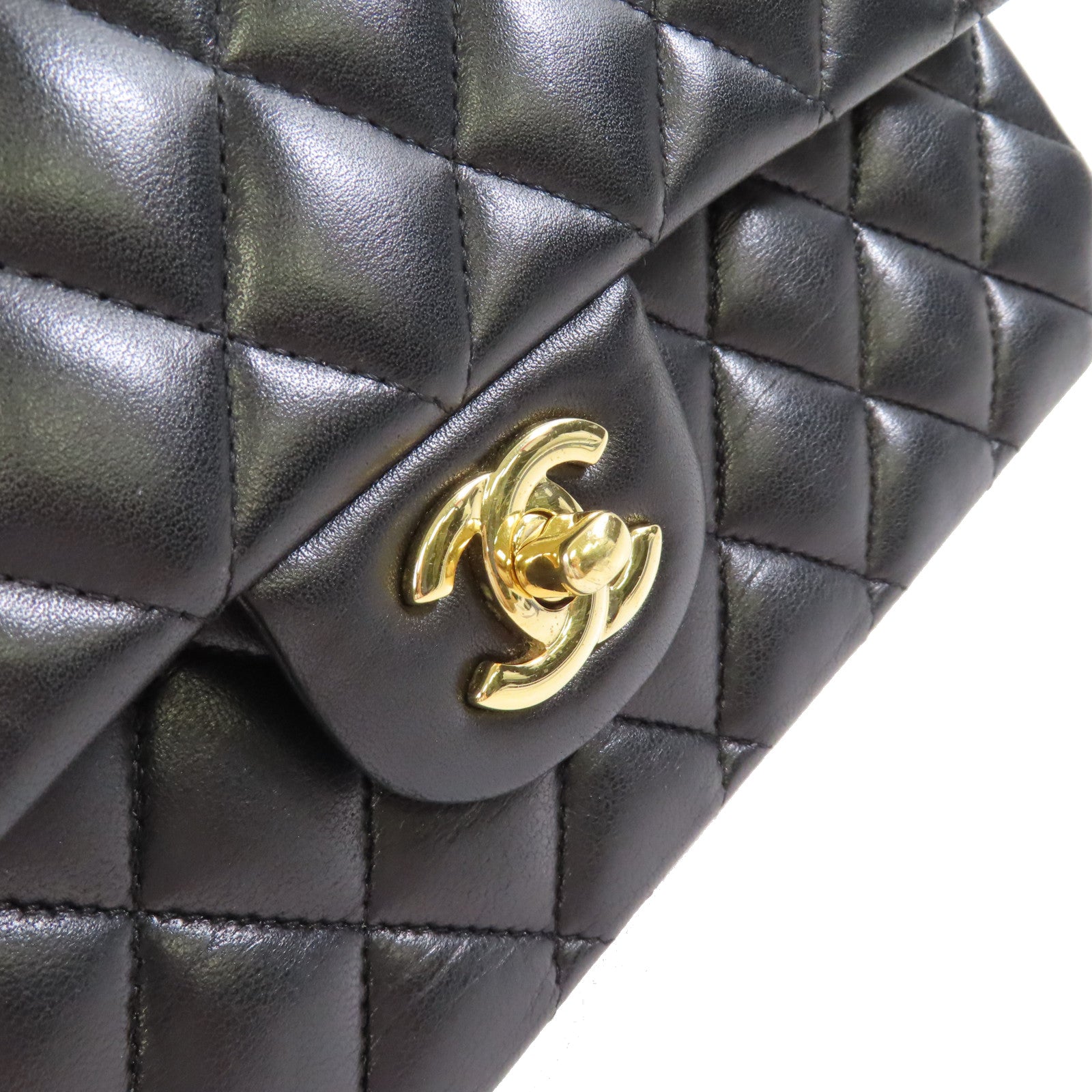 CHANEL 菱格羊皮皮革Classic 25 Chain Shoulder Bag金扣鏈帶肩背袋黑色