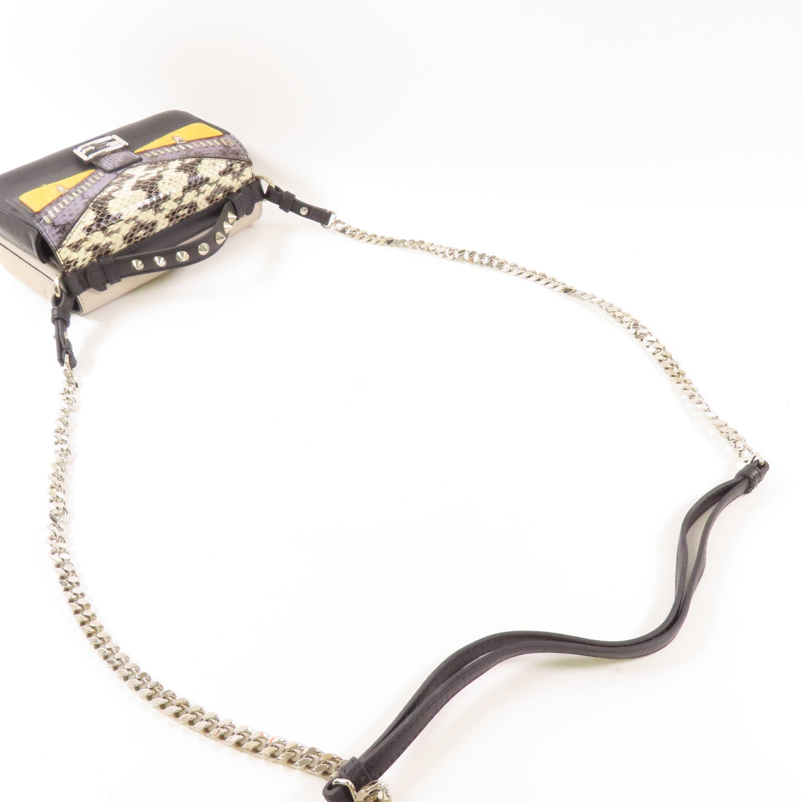 FENDI 【激減優惠】蛇皮皮革/牛皮皮革Double Baguette Micro銀扣手挽肩背兩用袋