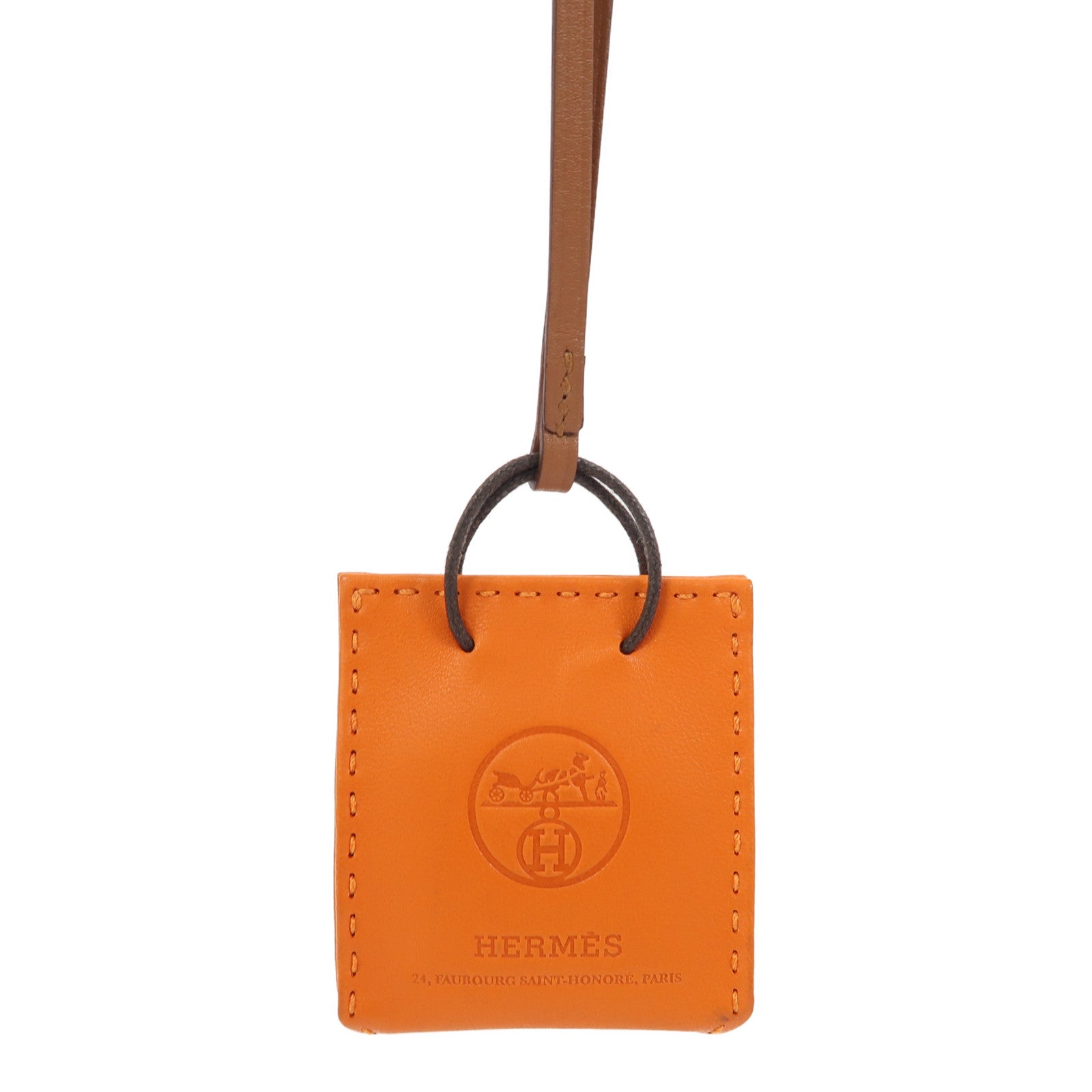 HERMES 牛皮皮革Charm掛飾橙色