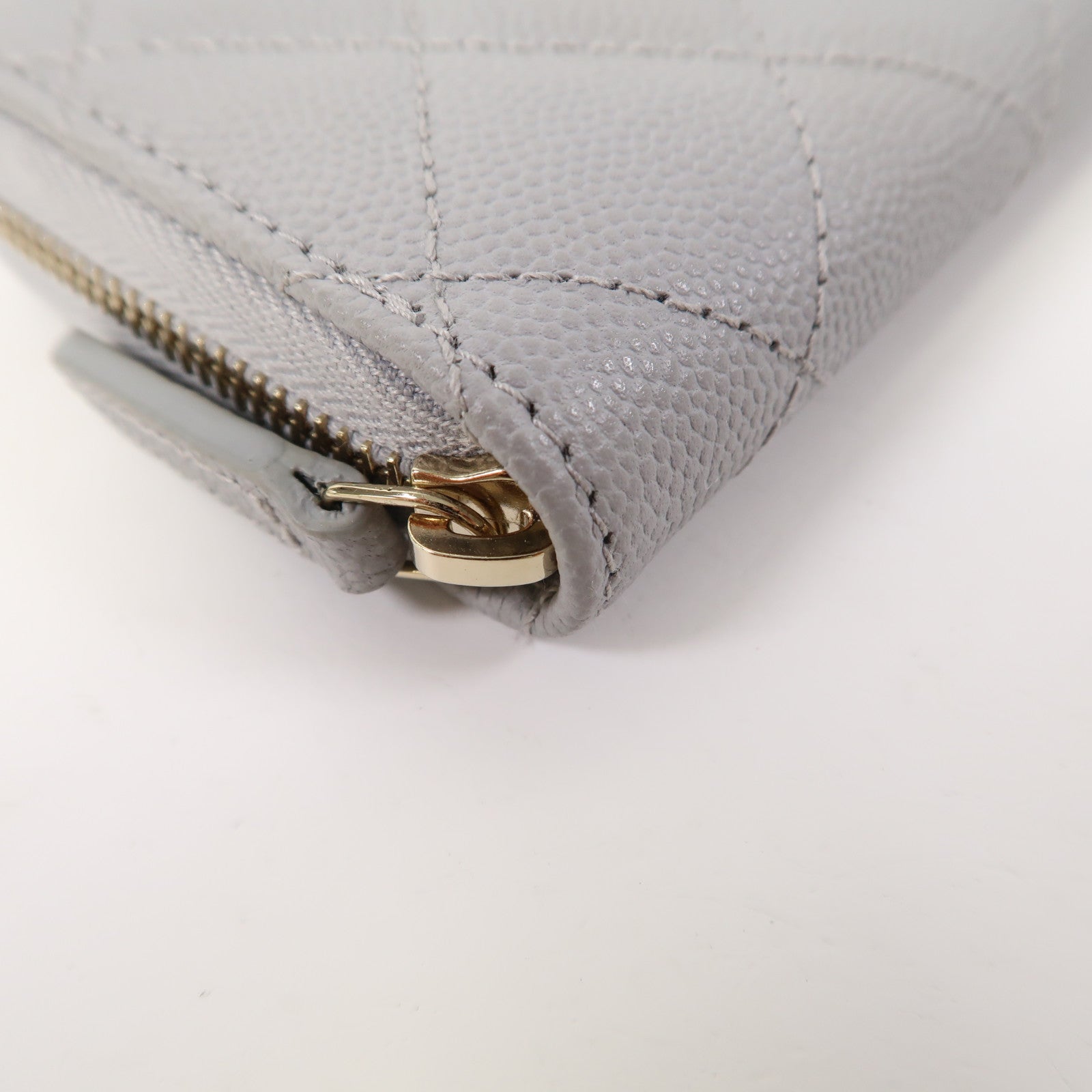 CHANEL 菱格牛皮皮革Zippped Coin Purse金扣卡片套灰色
