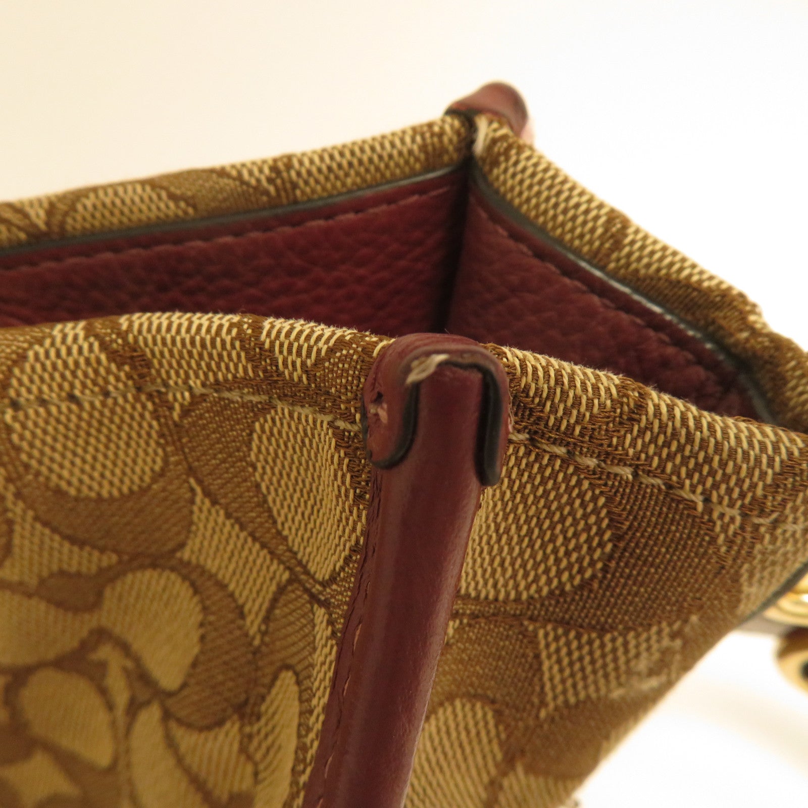 COACH 帆布Shoulder Bag金扣肩背袋啡色/紅色