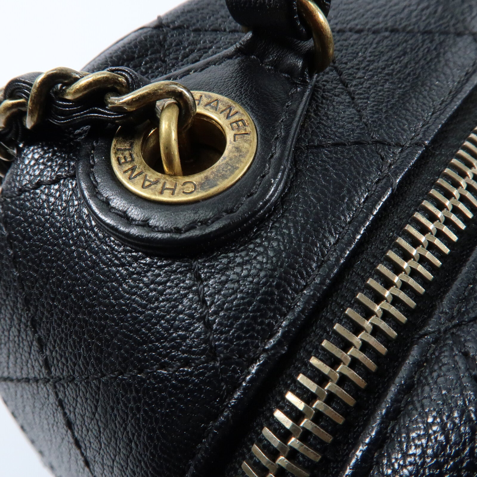 CHANEL 牛皮皮革Chain Shoulder金扣鏈帶手挽肩背兩用袋