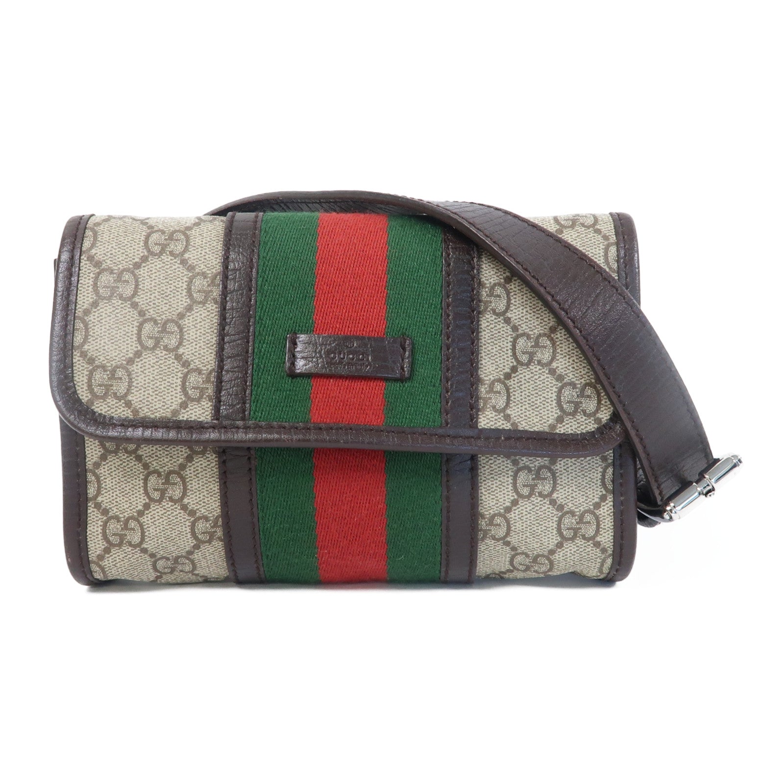 GUCCI 塗層帆布Waist Bag銀扣腰包啡色