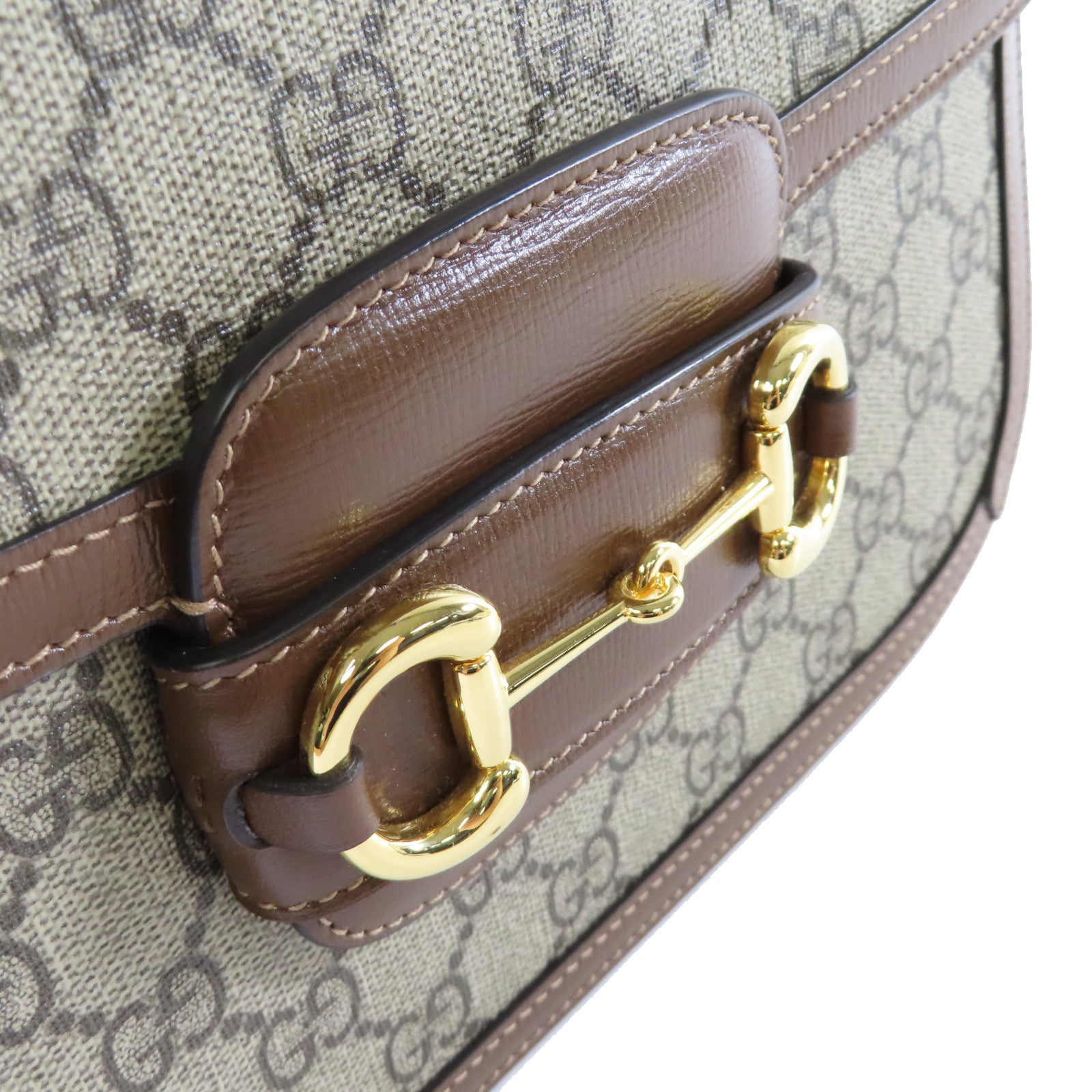 GUCCI 塗層帆布Horsebit 1955 Shoulder Bag金扣肩背袋啡色