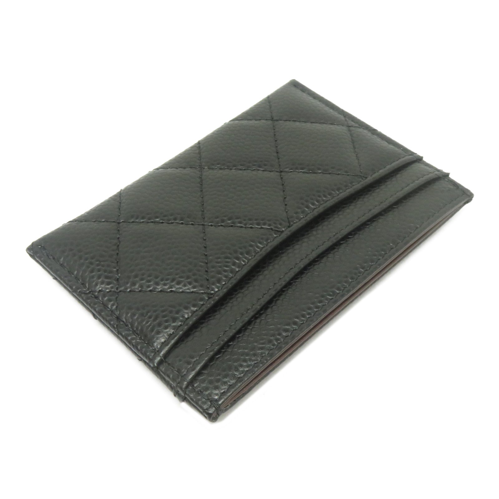 CHANEL 菱格Caviar皮革Card Case金扣卡片套黑色