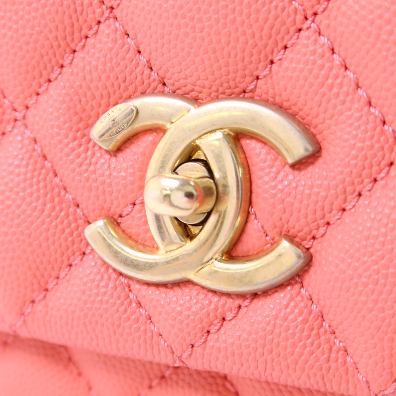 CHANEL 牛皮皮革/蜥蝪皮革Coco Handle Large金扣鏈帶肩背袋