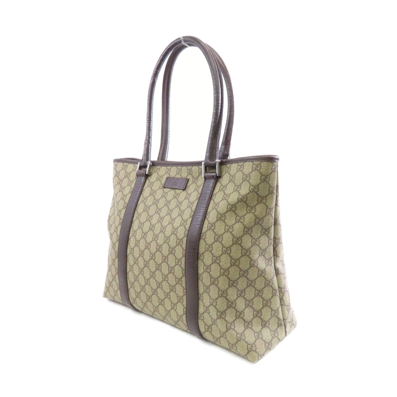GUCCI 塗層帆布Tote Bag銀扣手挽袋棕色