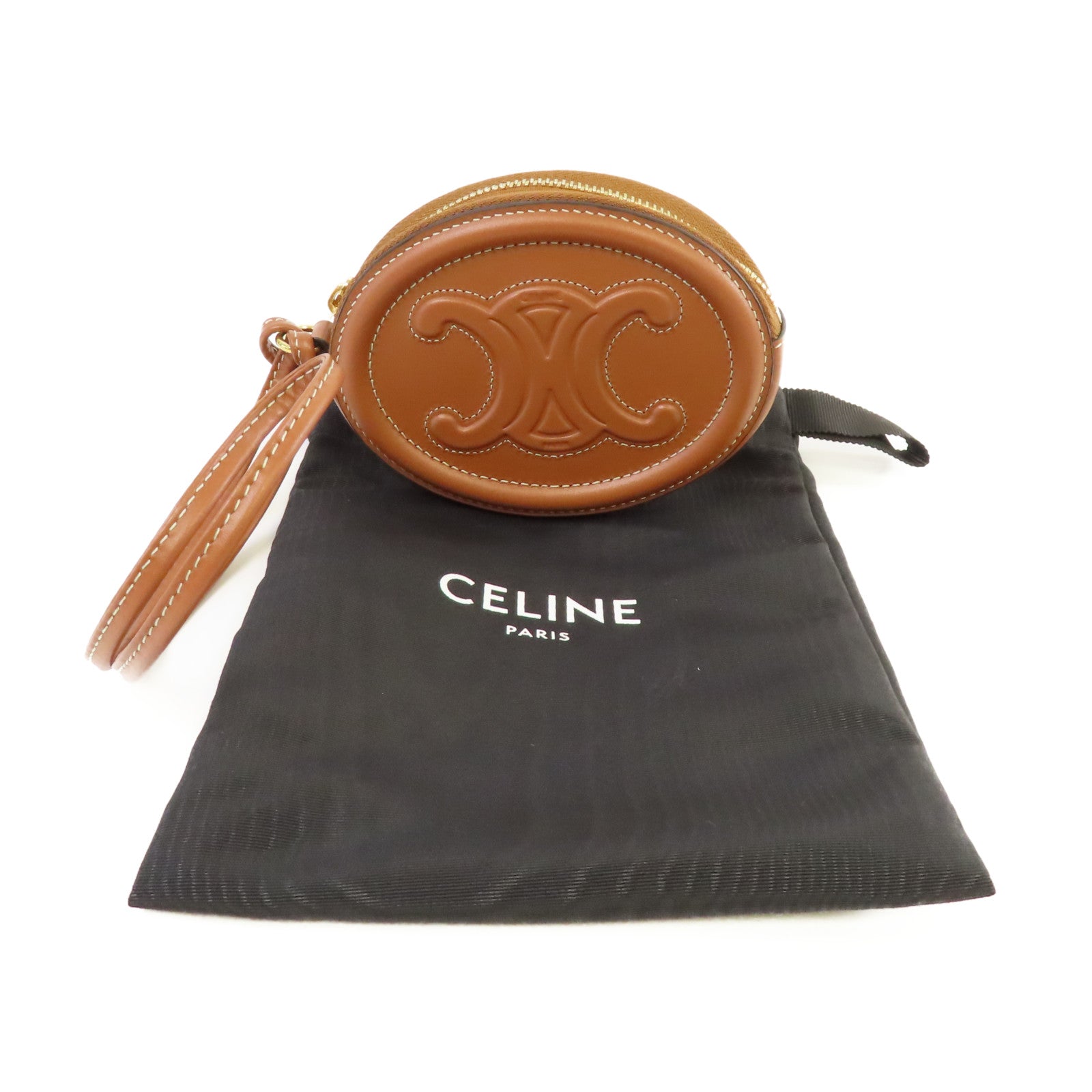 CELINE **【激減優惠】牛皮皮革Coin pouch金扣手拿包啡色