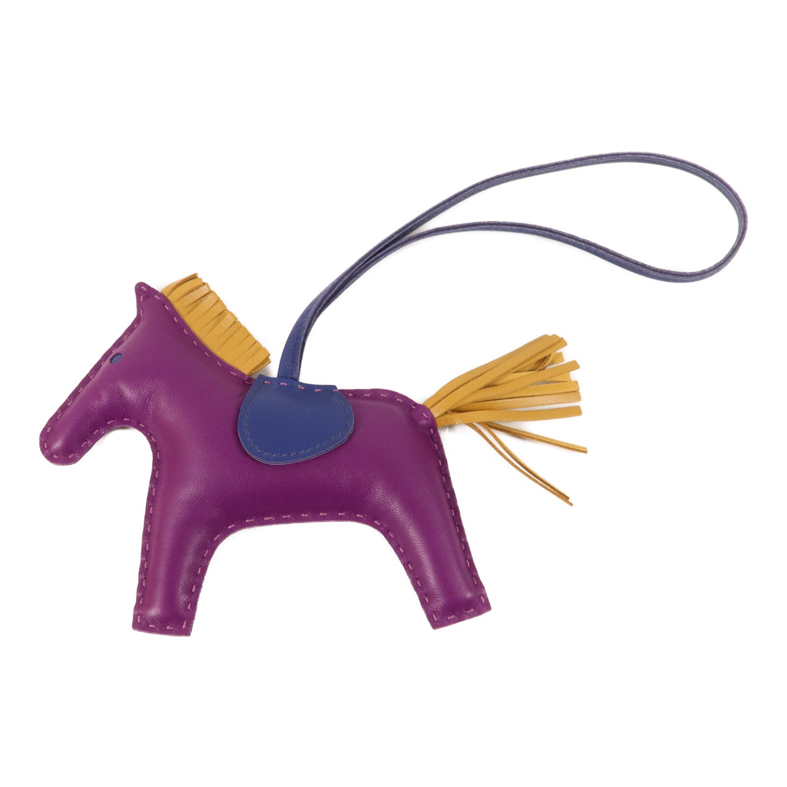 HERMES Milo皮革Rodeo MM掛飾Violet/Sesame/Bleu Saphir