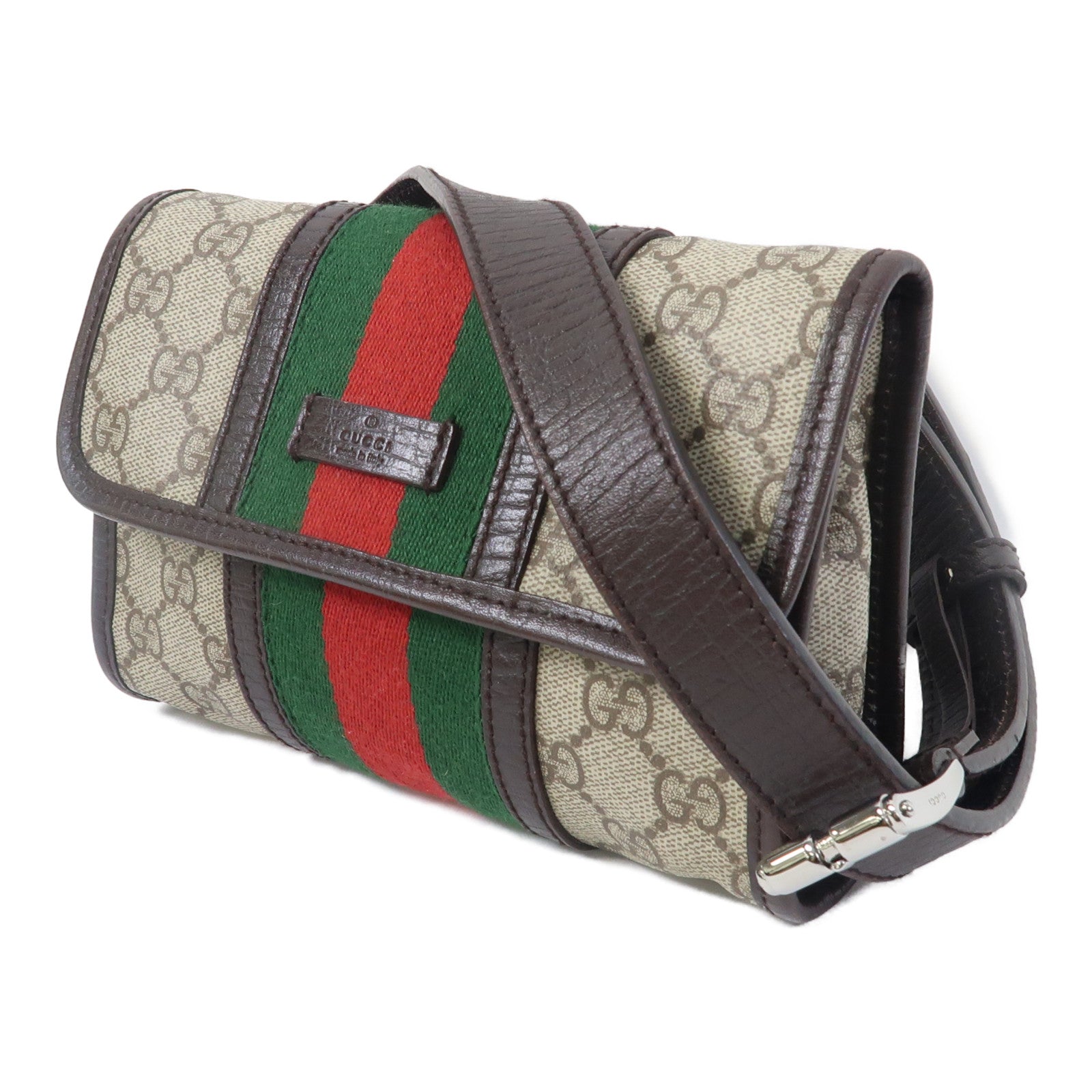 GUCCI 塗層帆布Waist Bag銀扣腰包啡色