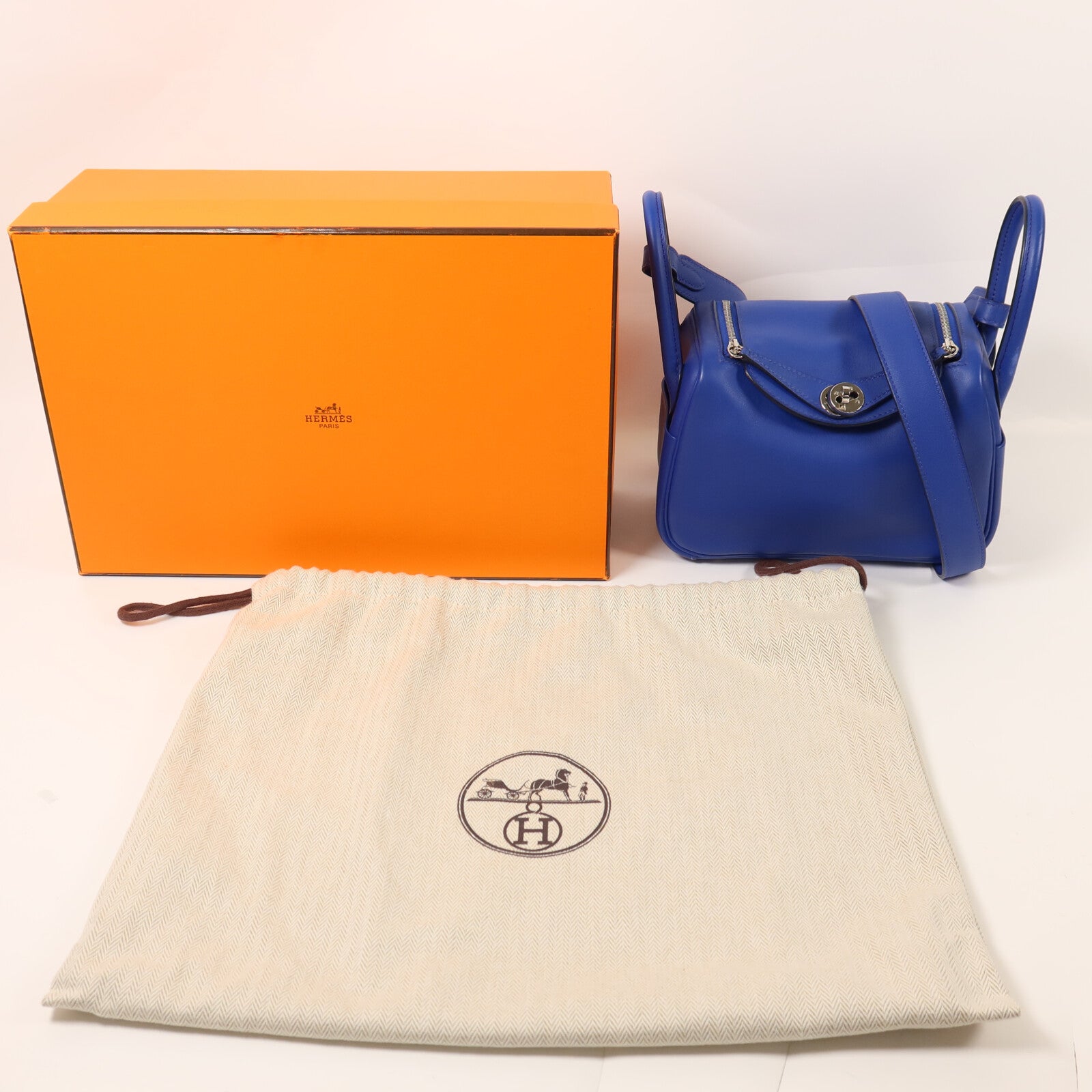 HERMES Swift皮革Mini Lindy手挽肩背兩用袋Bleu Royal/Menthe