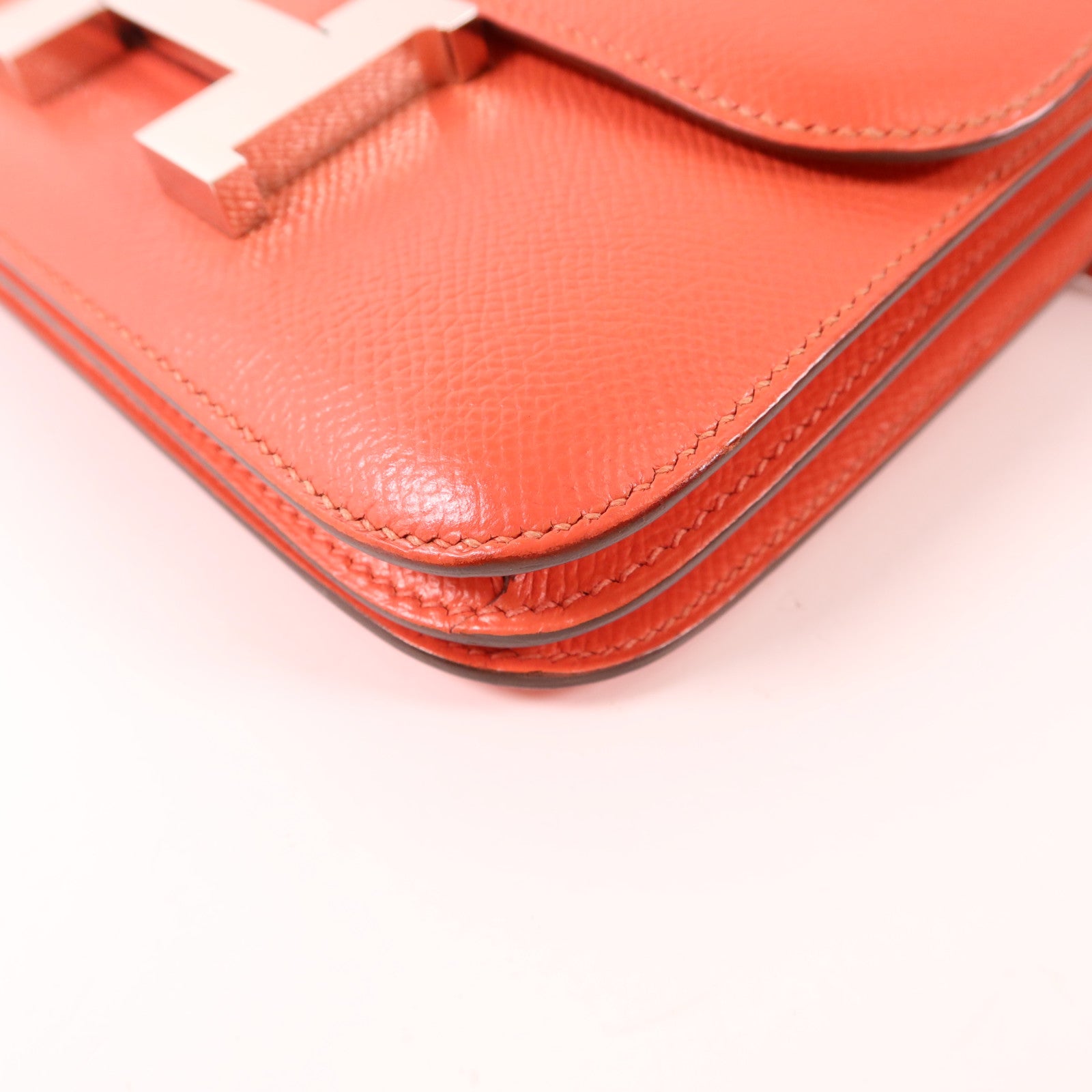 HERMES Epsom皮革Constance Mini銀扣肩背袋Rose Jaipur