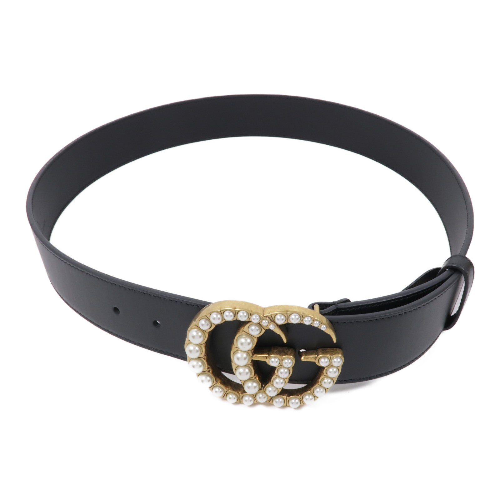 GUCCI 【激減優惠】皮革GG Marmont Pearls金扣皮帶