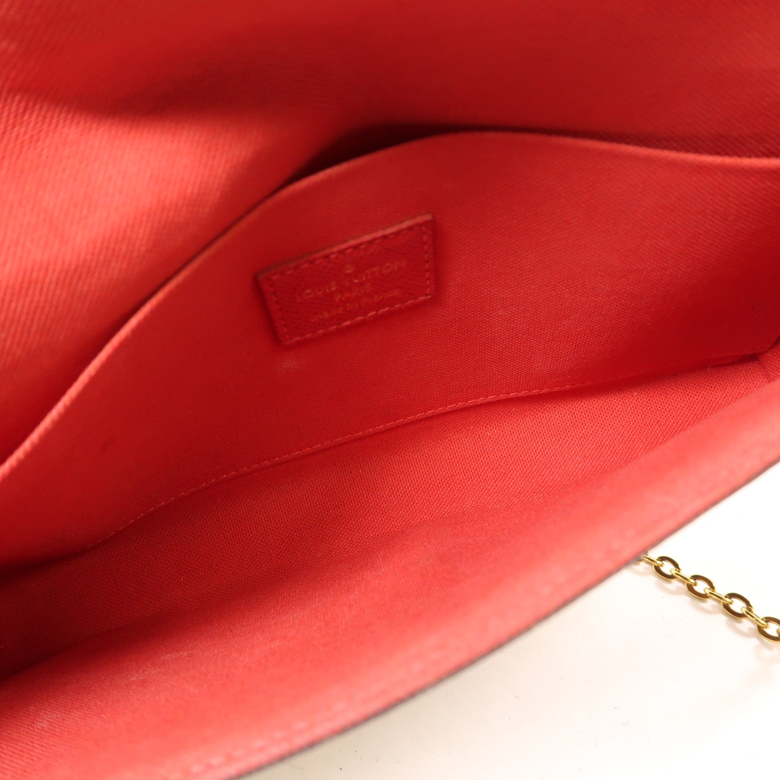 LOUIS VUITTON Damier Felice Pochette金扣鏈帶肩背袋棕色