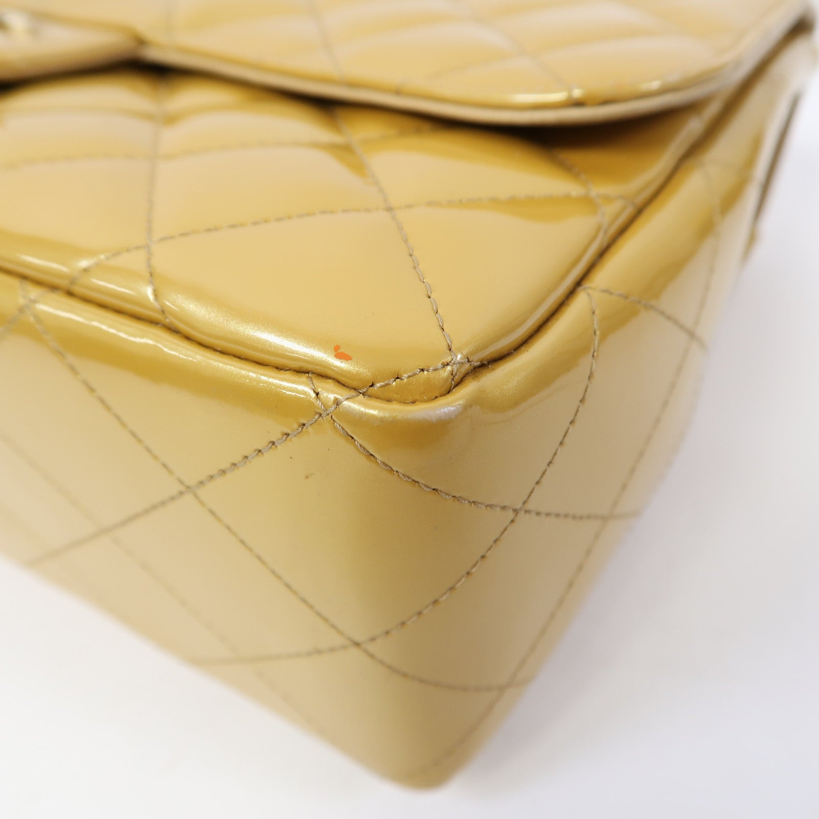 CHANEL 【激減優惠】菱格漆皮皮革Jumbo Classic Bag金扣鏈帶肩背袋黃色