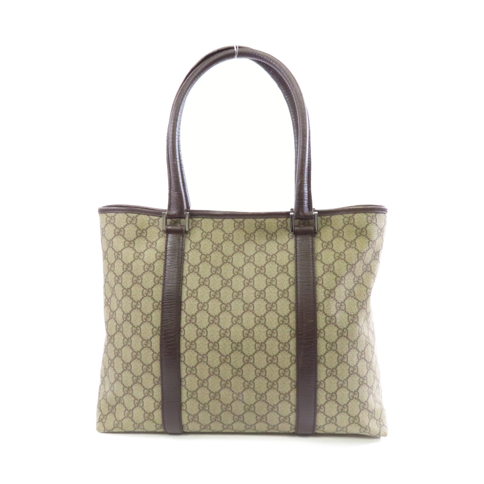 GUCCI 塗層帆布Tote Bag銀扣手挽袋棕色