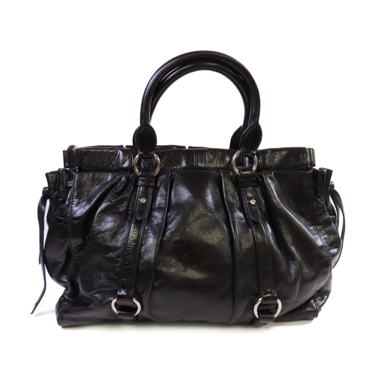 Miu Miu 牛皮皮革2Way Shoulder Bag銀扣手挽肩背兩用袋黑色