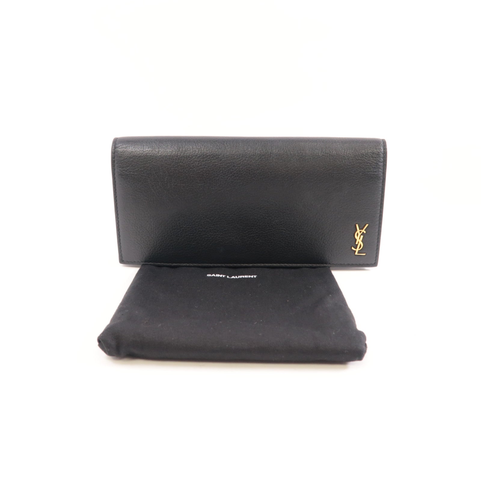 YVES SAINT LAURENT 牛皮皮革Tiny Long Wallet金扣長錢包黑色