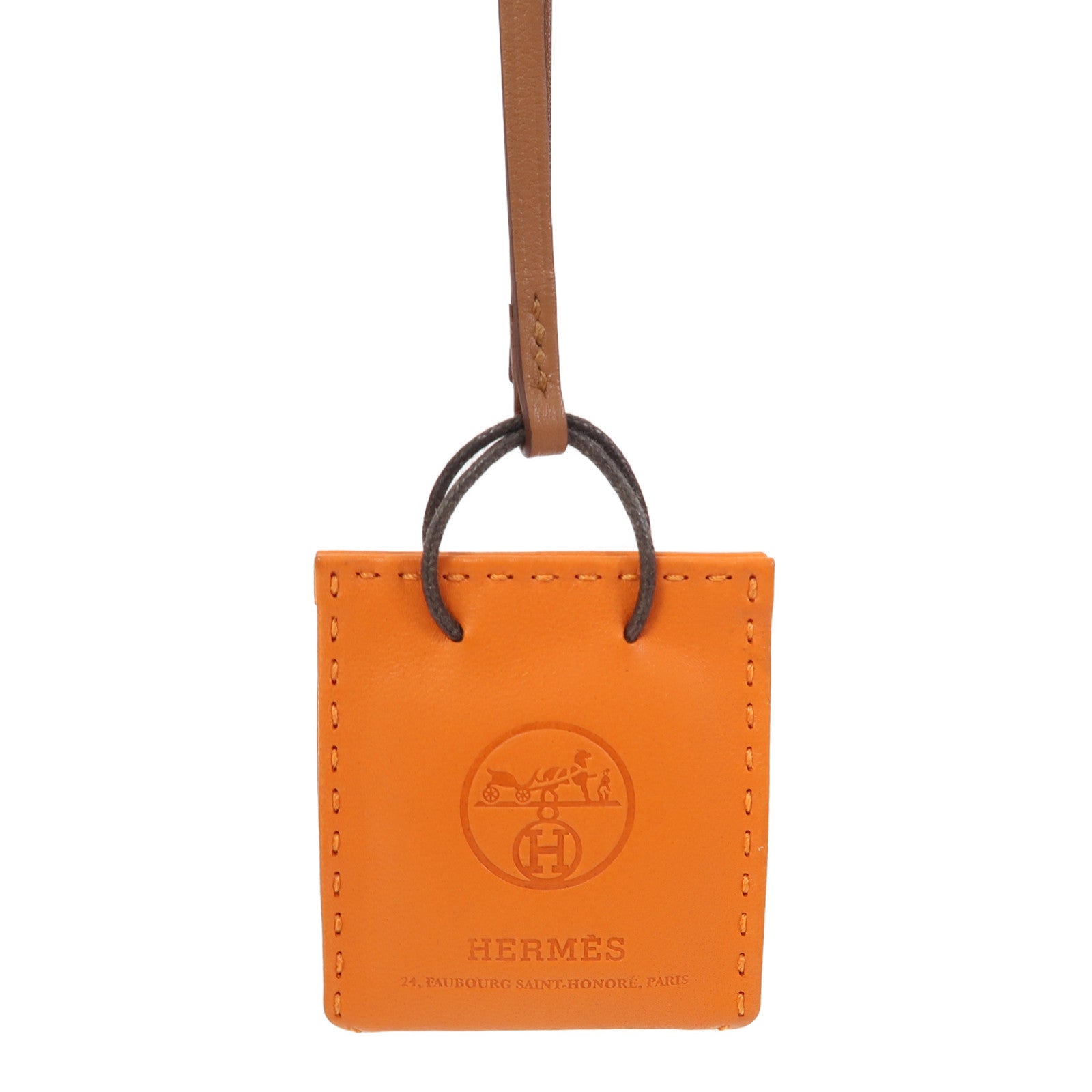HERMES 牛皮皮革Charm掛飾橙色