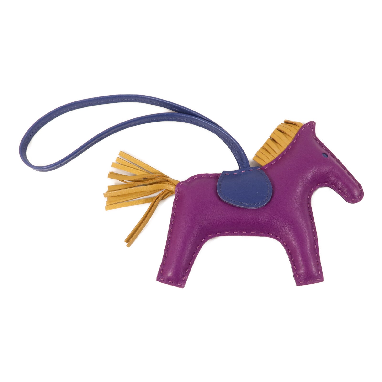 HERMES Milo皮革Rodeo MM掛飾Violet/Sesame/Bleu Saphir