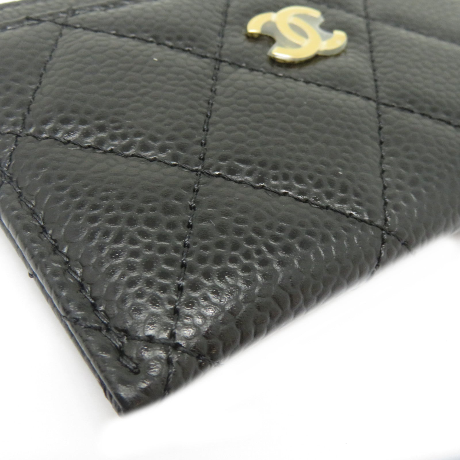 CHANEL 菱格Caviar皮革Card Case金扣卡片套黑色