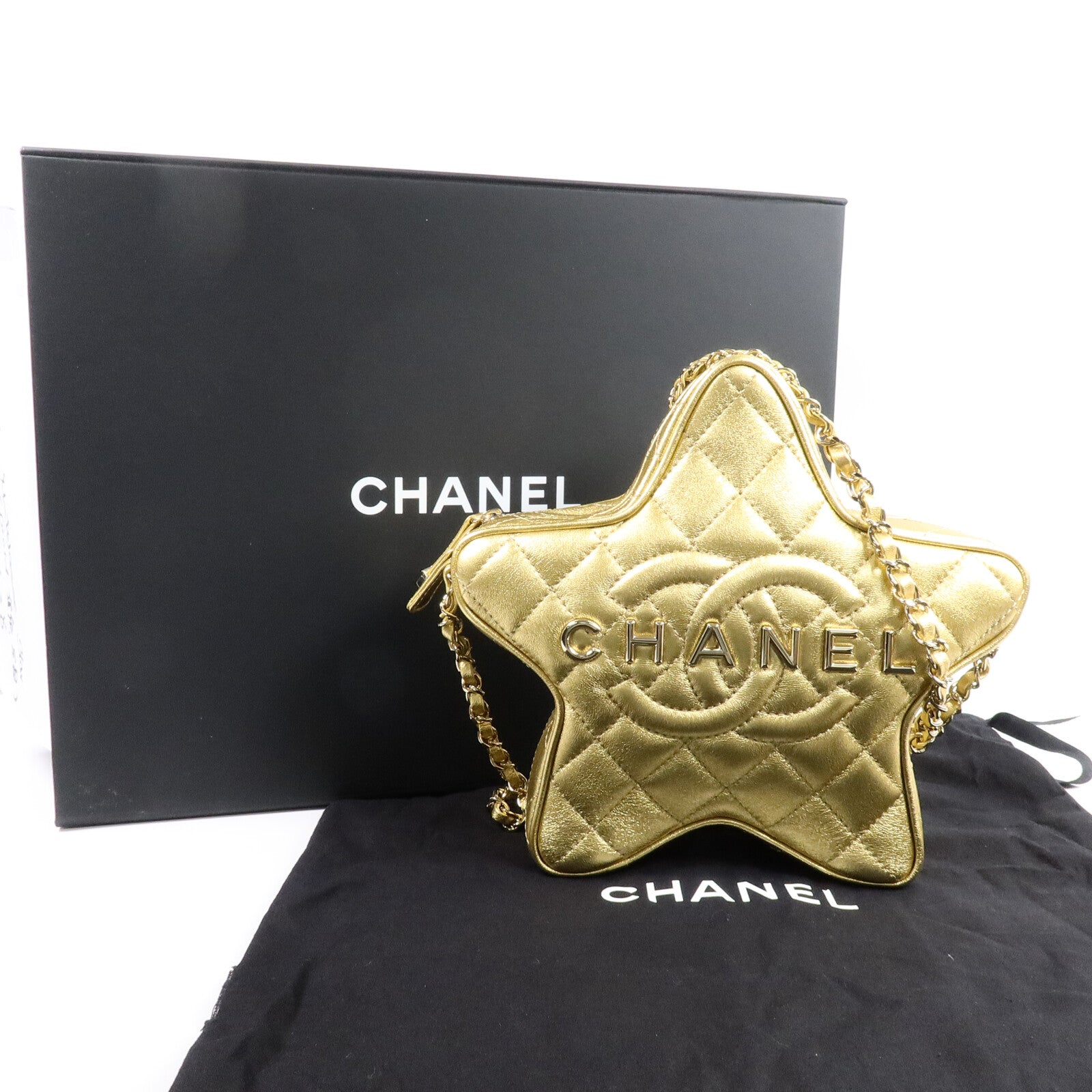CHANEL 羊皮皮革Matelasse Star鏈帶肩背袋