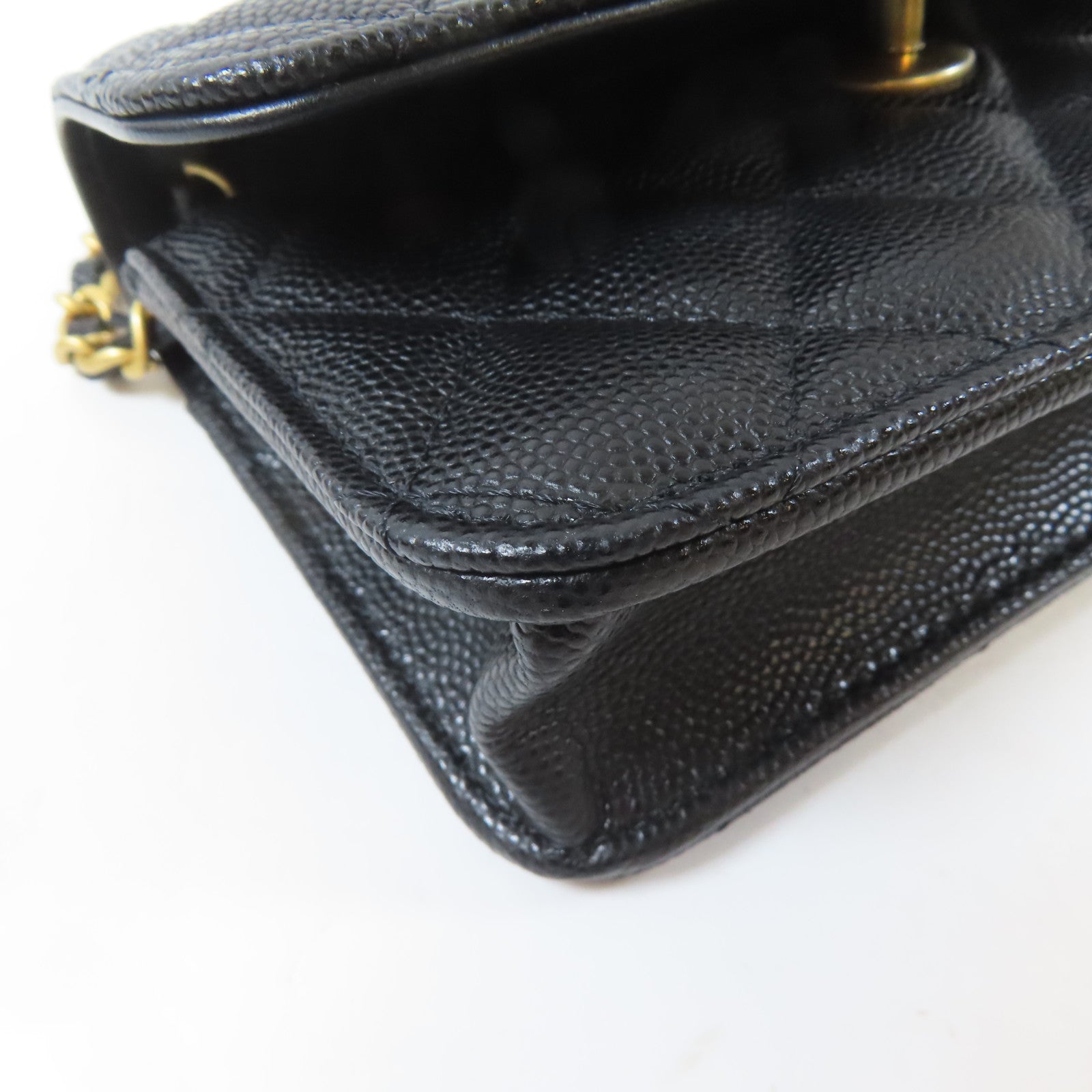 CHANEL 菱格Caviar皮革Chain Shoulder Bag金扣鏈帶肩背袋黑色