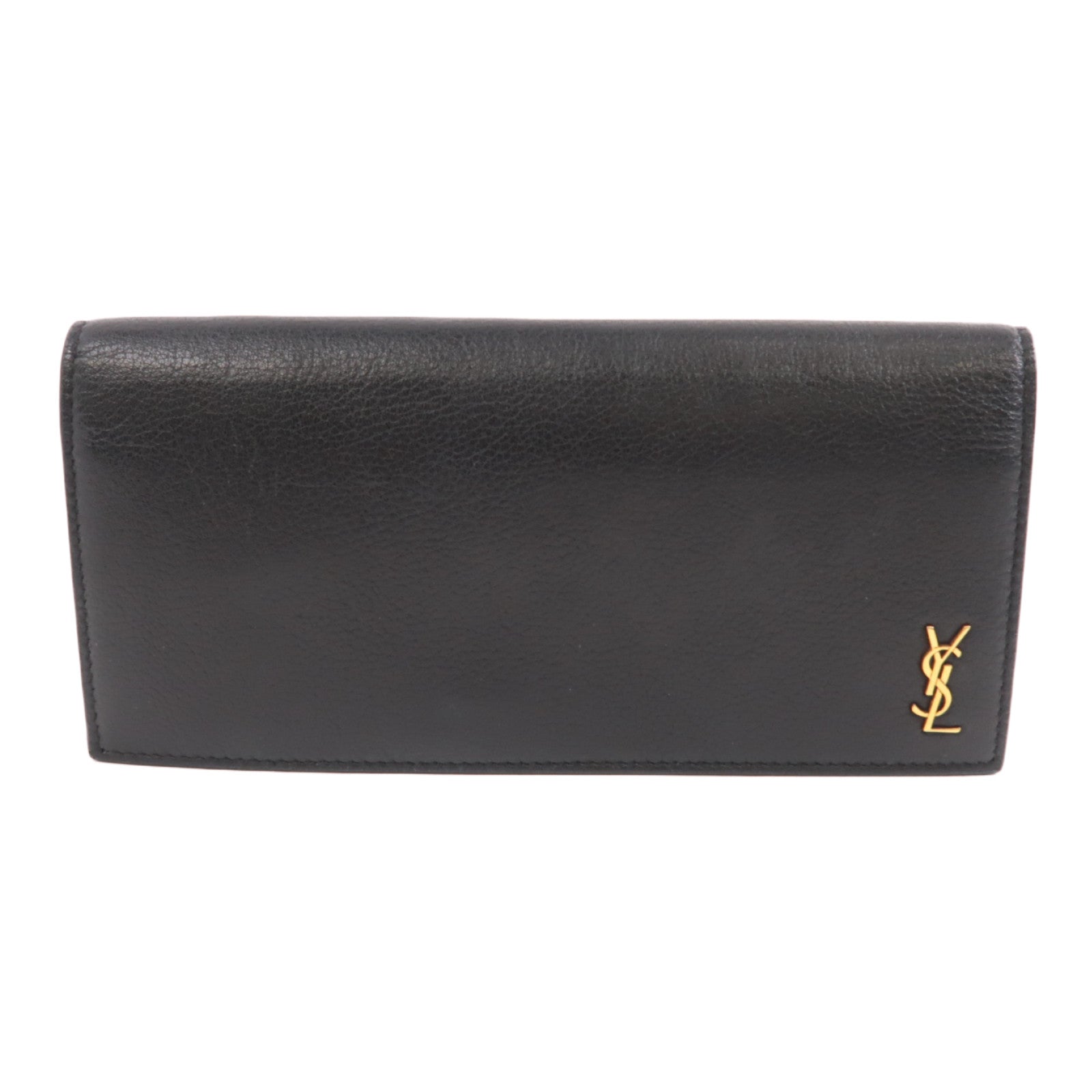 YVES SAINT LAURENT 牛皮皮革Tiny Long Wallet金扣長錢包黑色
