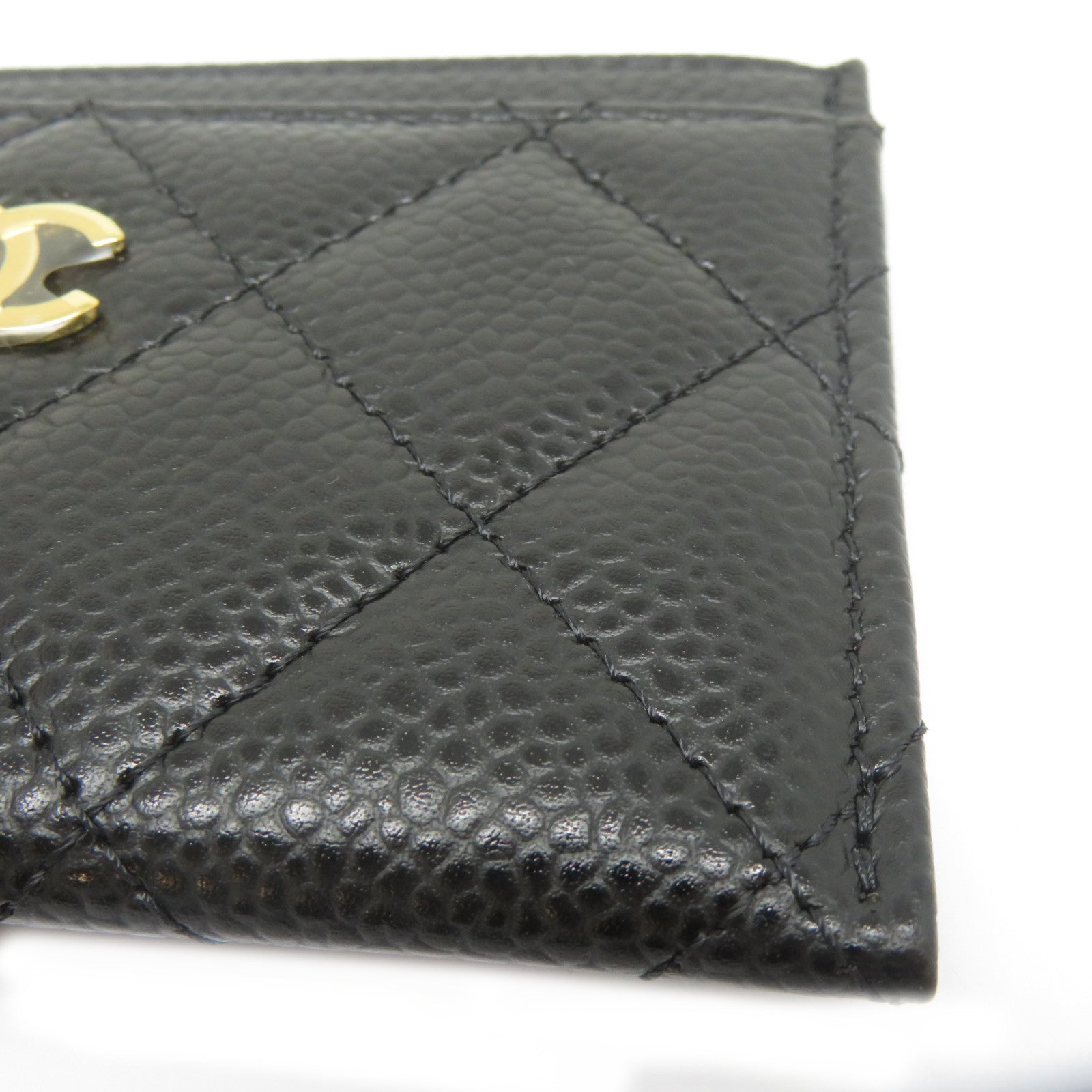 CHANEL 菱格Caviar皮革Card Case金扣卡片套黑色