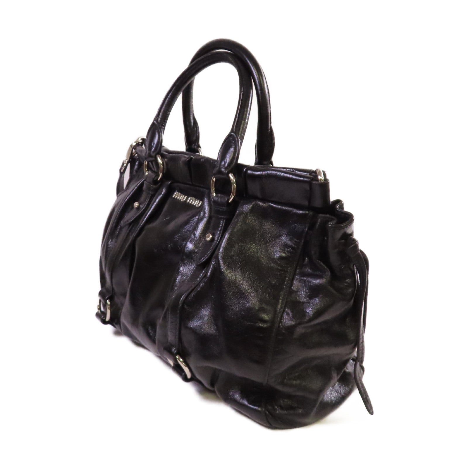 Miu Miu 牛皮皮革2Way Shoulder Bag銀扣手挽肩背兩用袋黑色