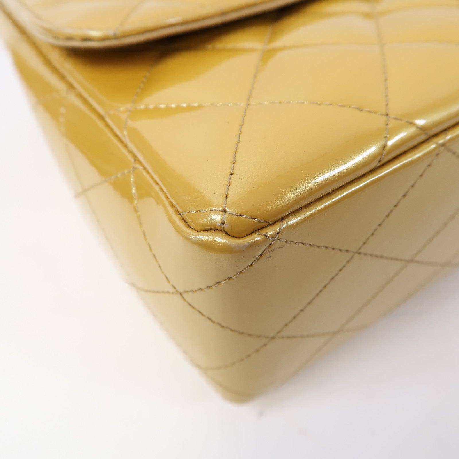 CHANEL 【激減優惠】菱格漆皮皮革Jumbo Classic Bag金扣鏈帶肩背袋黃色