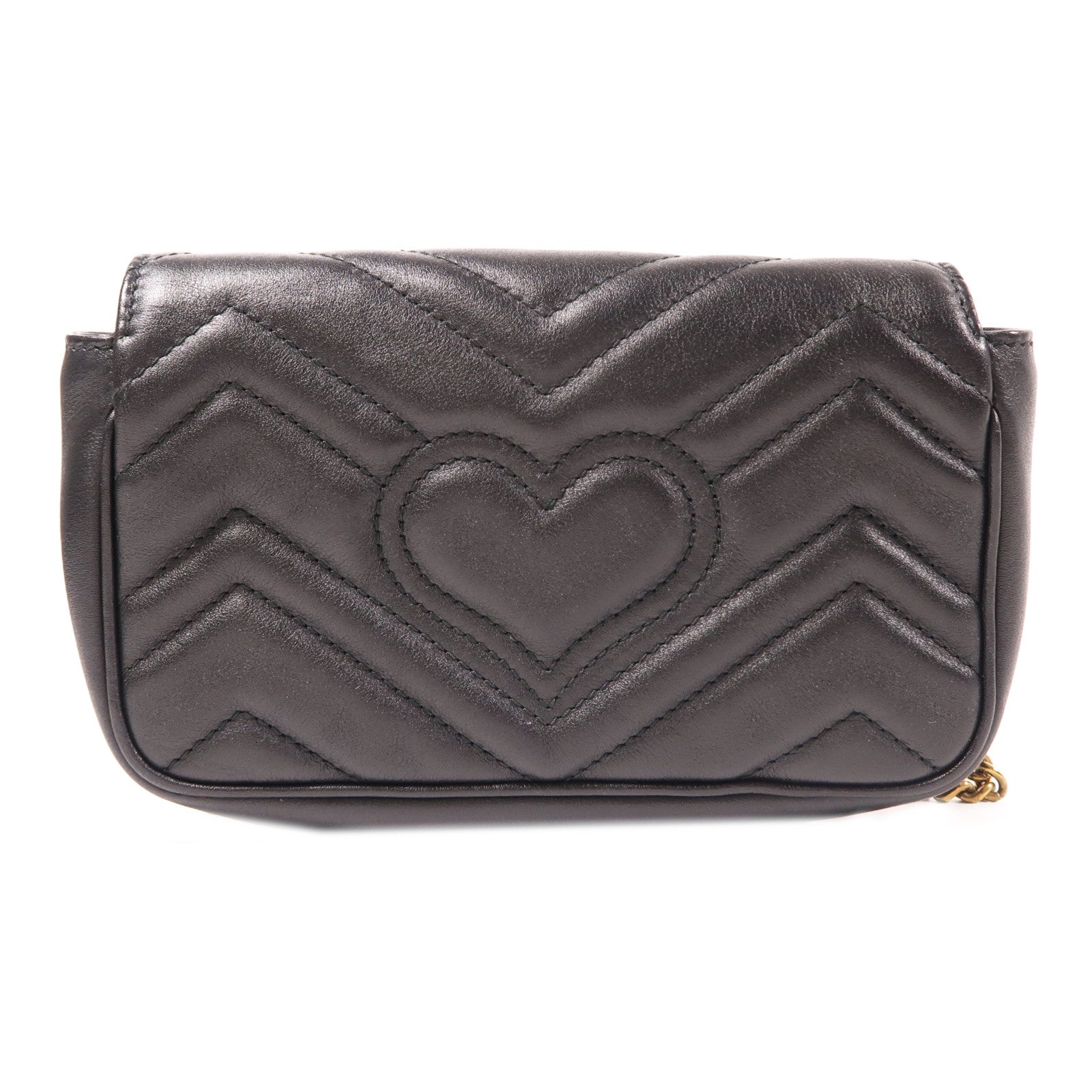 GUCCI Chevron皮革GG Marmont Super Mini金扣鏈帶肩背袋黑色