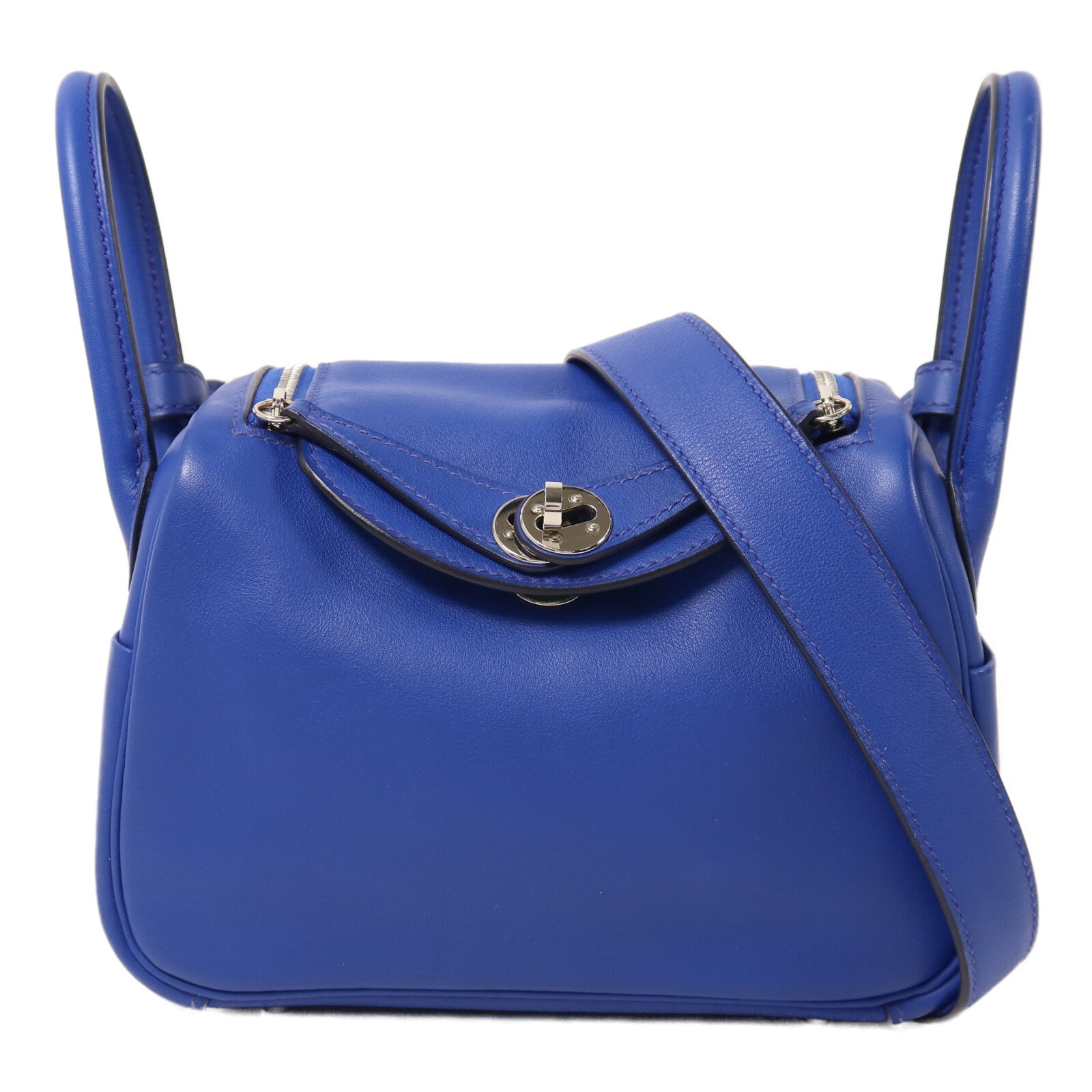 HERMES Swift皮革Mini Lindy手挽肩背兩用袋Bleu Royal/Menthe