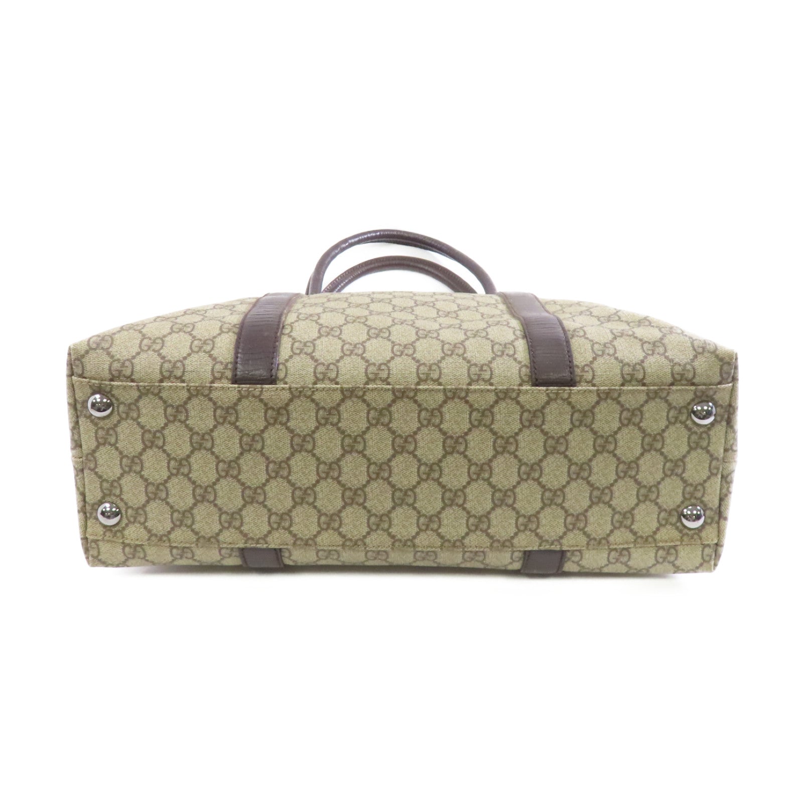 GUCCI 塗層帆布Tote Bag銀扣手挽袋棕色