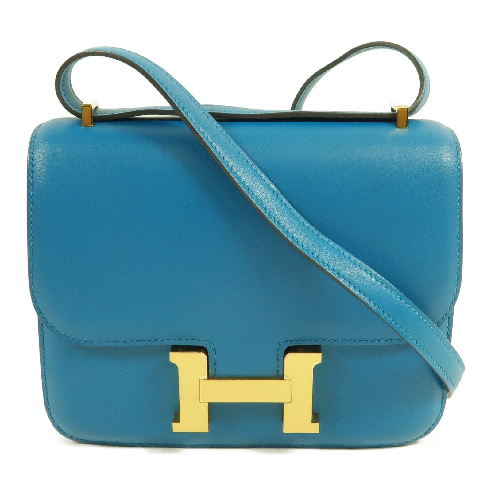 HERMES Swift皮革Constance Mini肩背袋Bleu Zanzibar