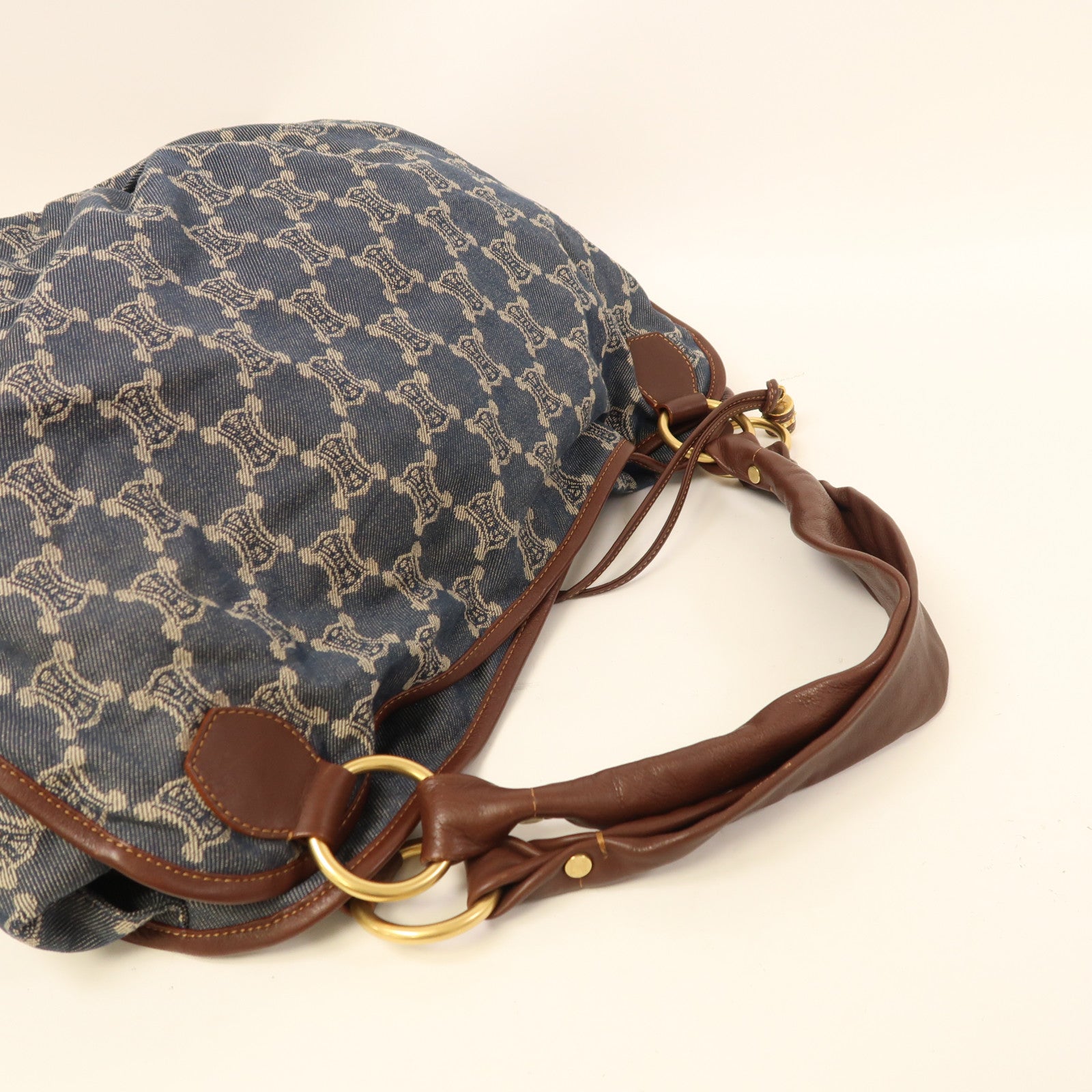 CELINE 牛仔布Shoulder Bag金扣肩背袋啡色/藍色